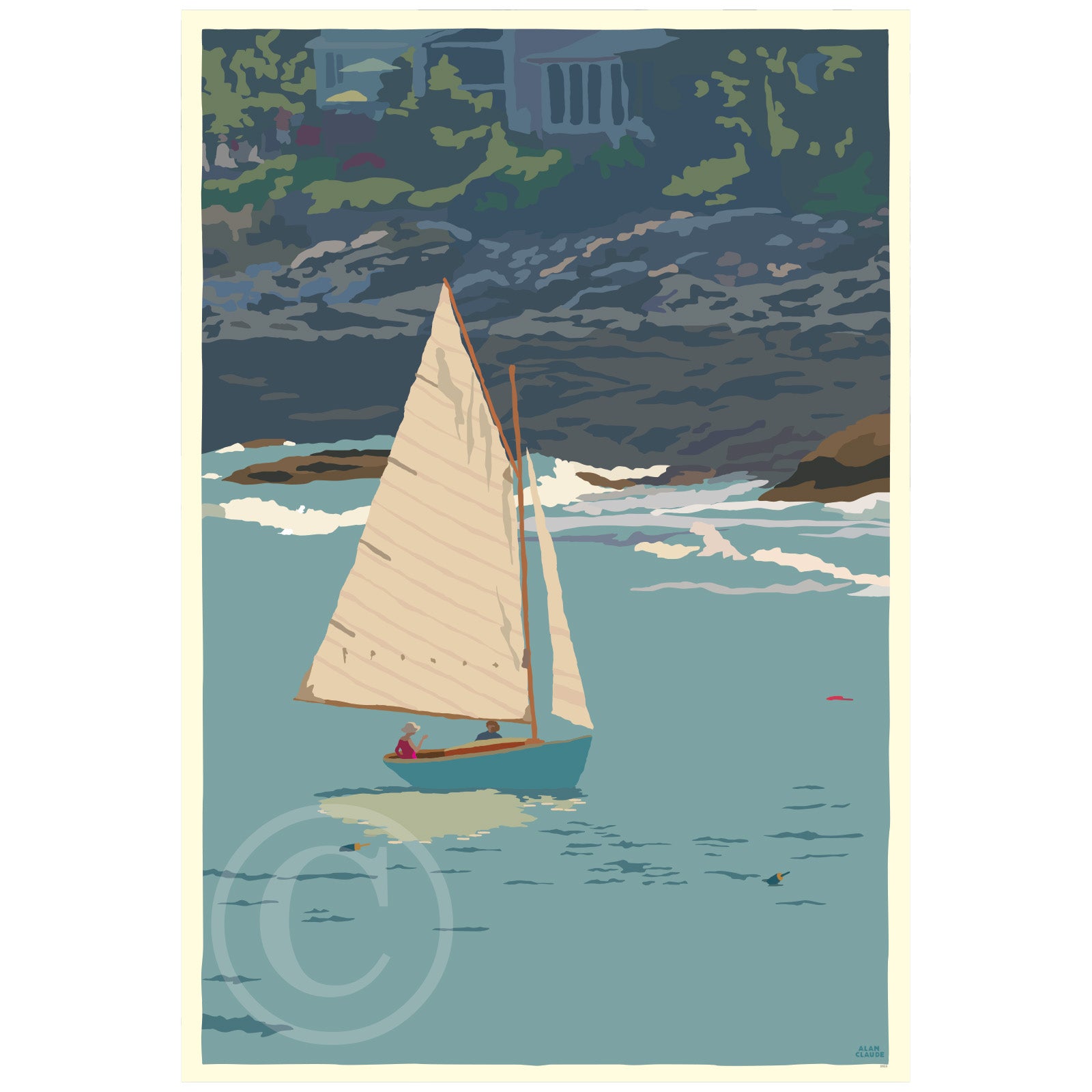 Sunset Sail Art Print 36" x 53" Wall Poster By Alan Claude - Maine