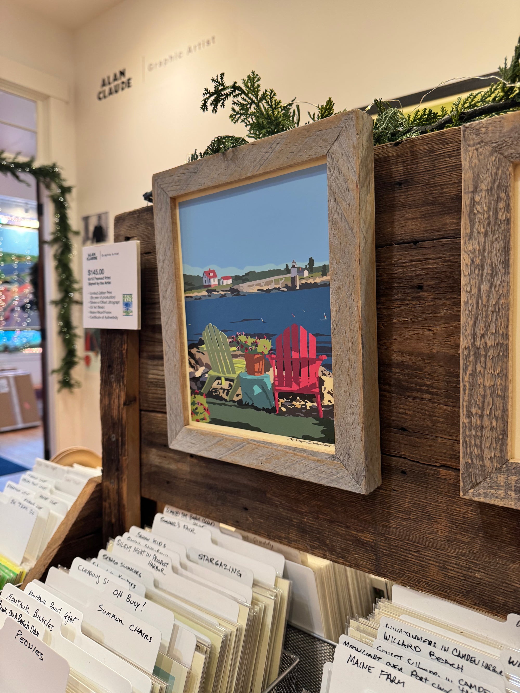 MAINE WOOD FRAME 8" x 10" Framed Chairs Overlooking Ram Island Light