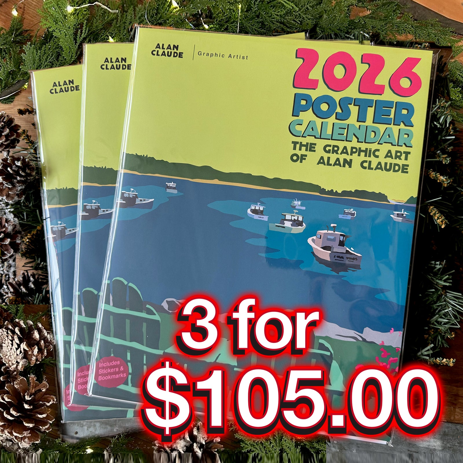 3/$105 2026 Art Poster Calendars 11" x 14" Retro Vintage Art Style by Alan Claude Graphic Artist
