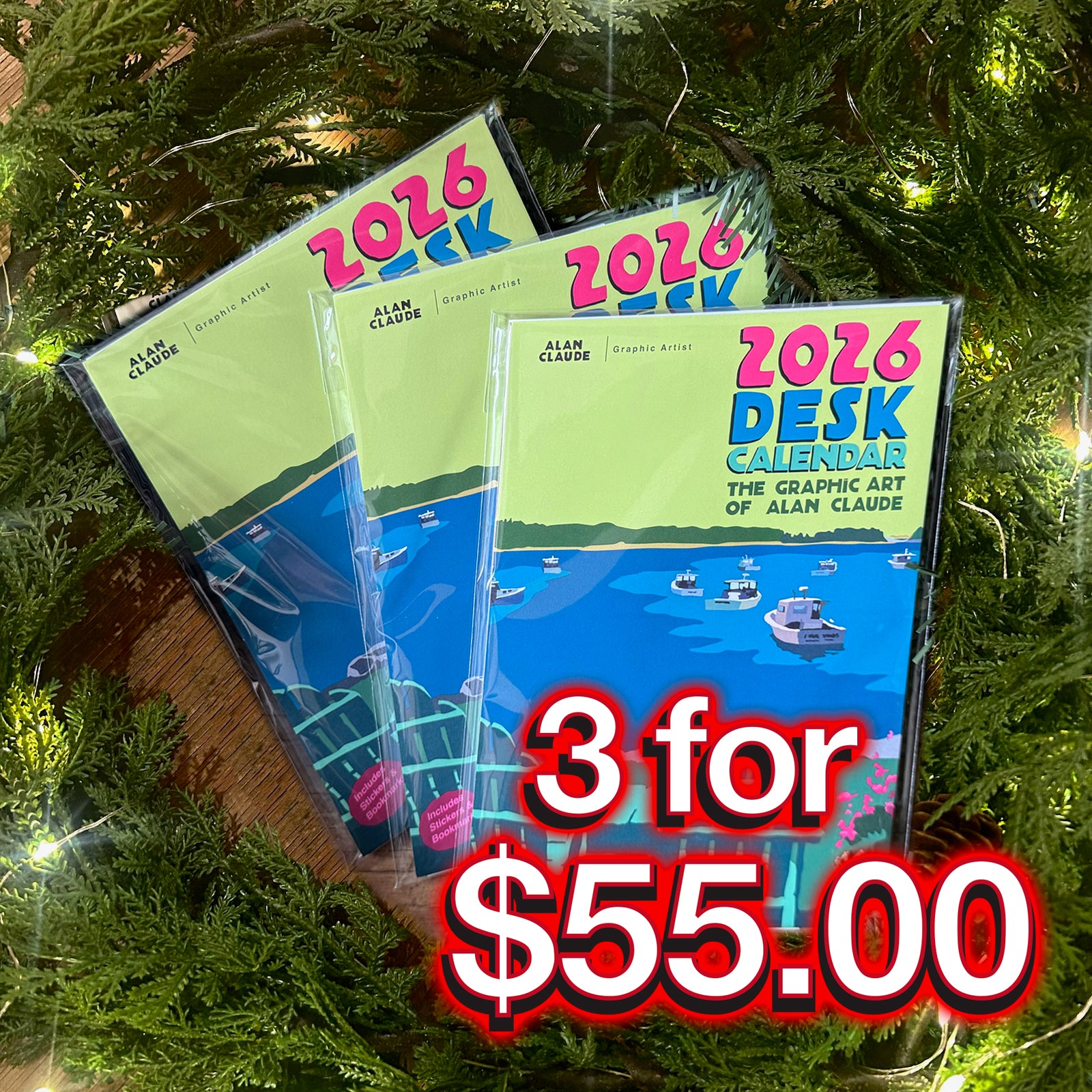 3/$55 2026 Desk Art Calendar Retro Vintage Style Art by Alan Claude Graphic Artist