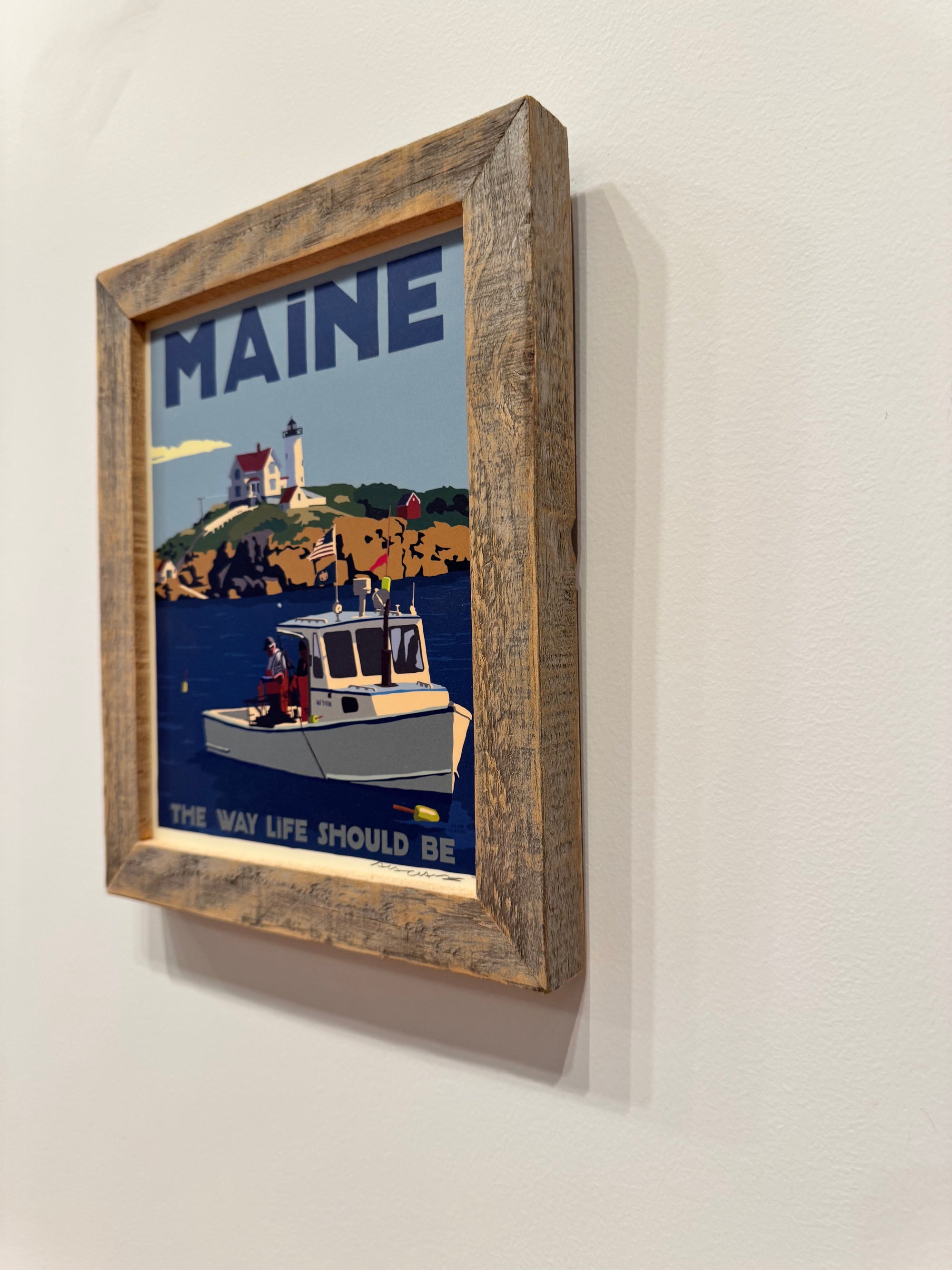 MAINE WOOD FRAME 8" x 10" Framed Lobstering At The Nubble Travel Poster