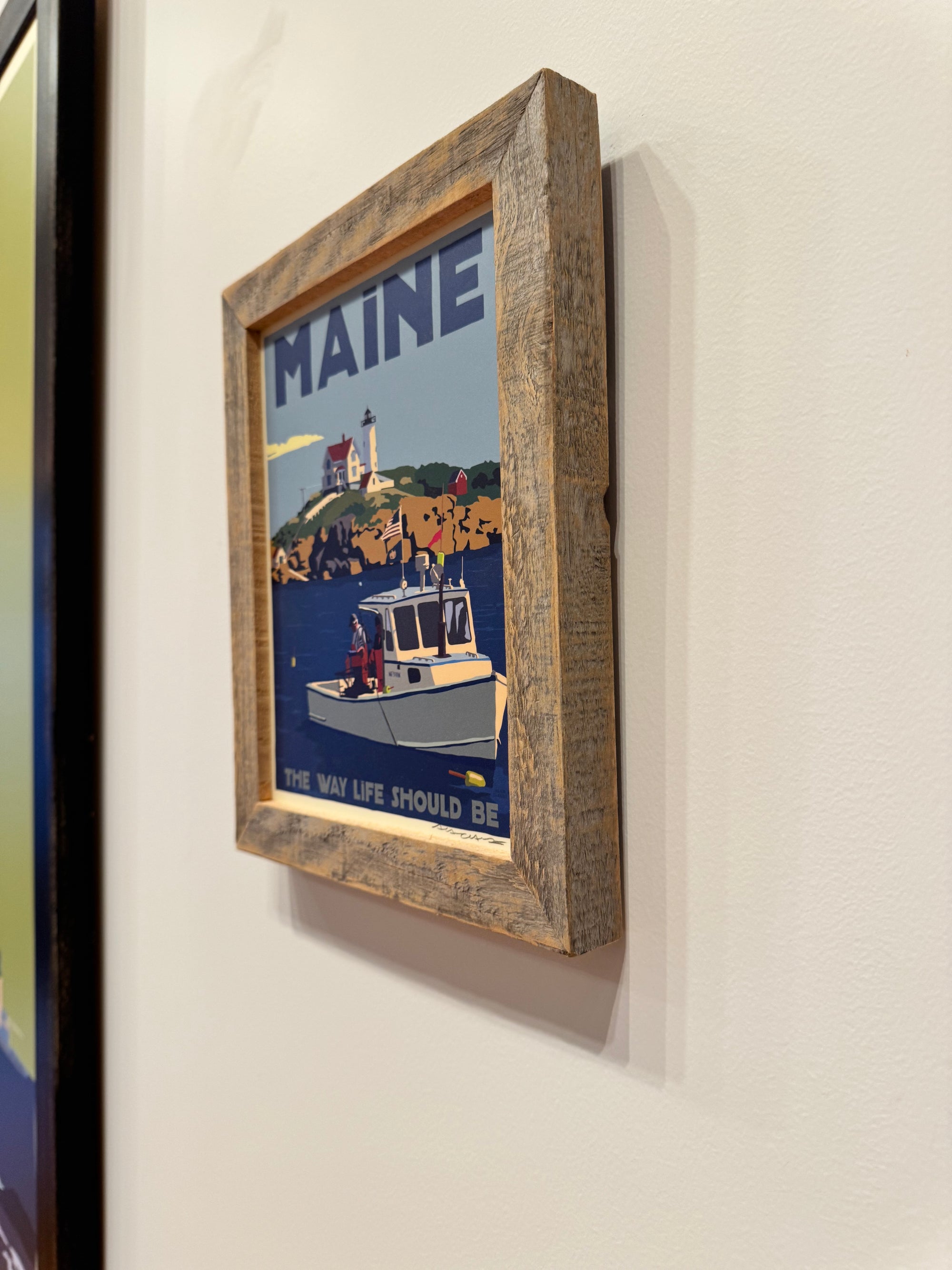 MAINE WOOD FRAME 8" x 10" Framed Lobstering At The Nubble Travel Poster