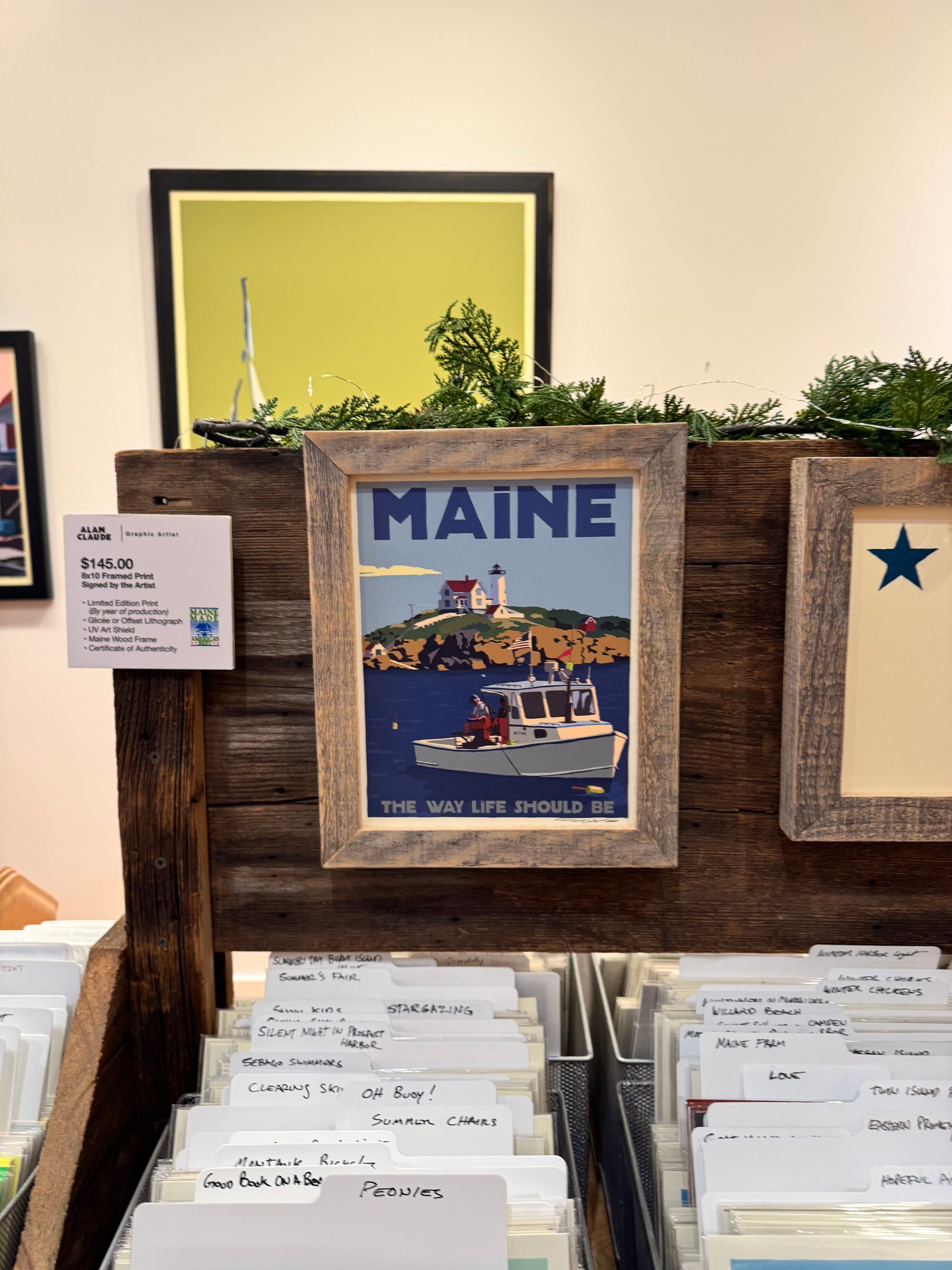 MAINE WOOD FRAME 8" x 10" Framed Lobstering At The Nubble Travel Poster