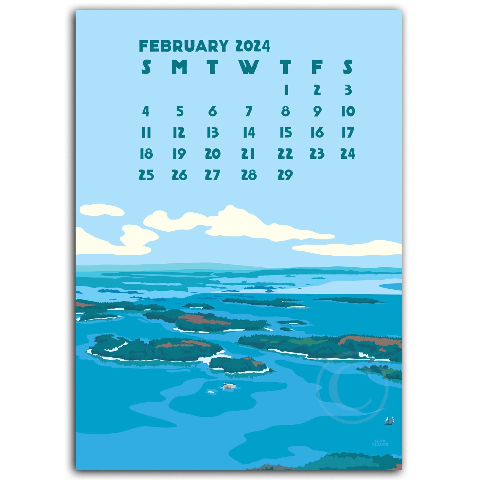 5 for $92 2024 DESK Art Calendars 5x7 Maine