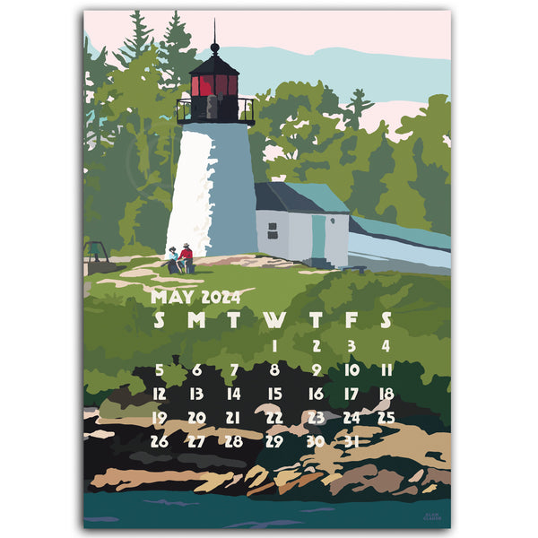 2024 Art Desk Calendar 5x7 poster style of Maine and New England Alan