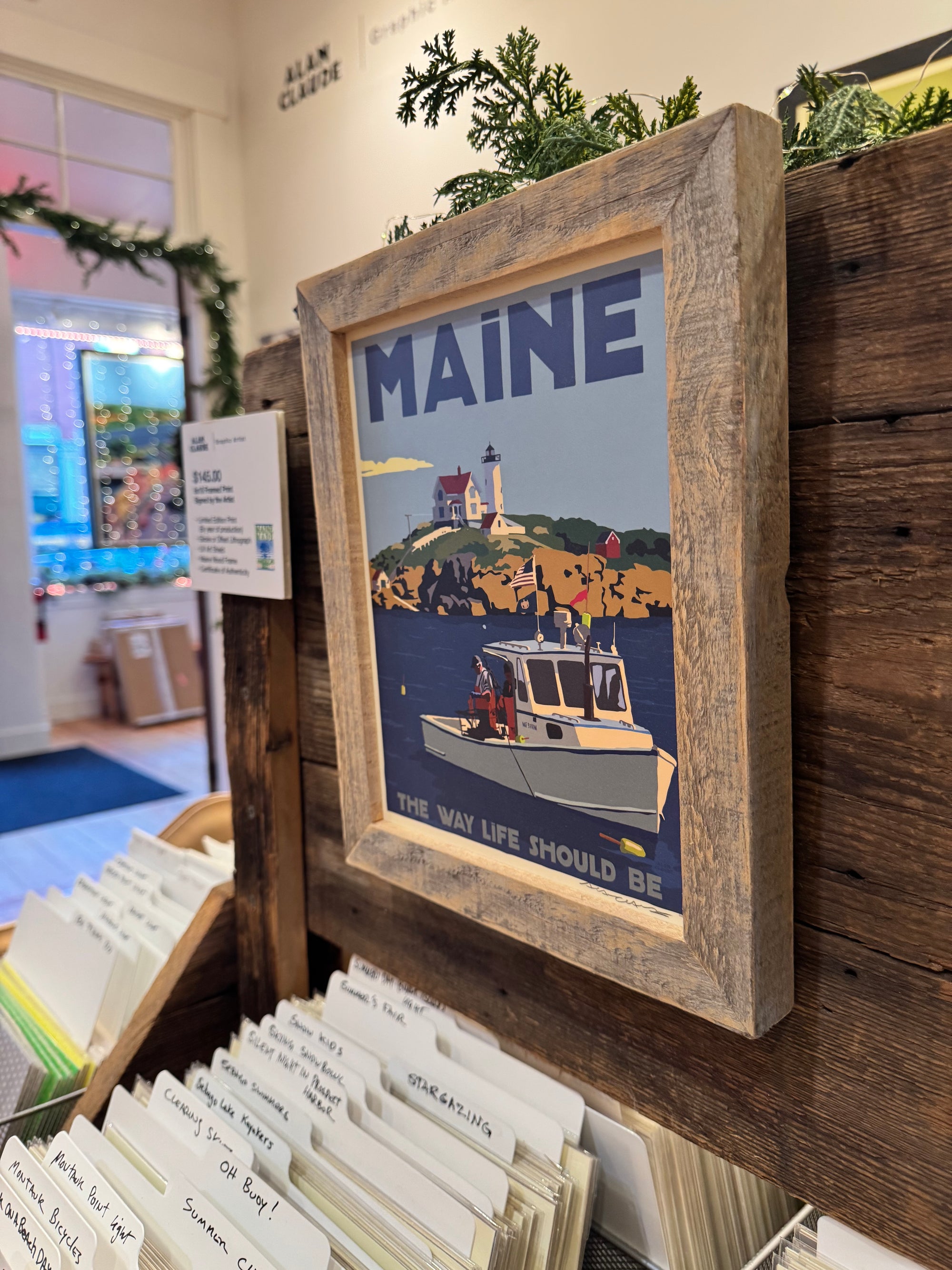 MAINE WOOD FRAME 8" x 10" Framed Lobstering At The Nubble Travel Poster