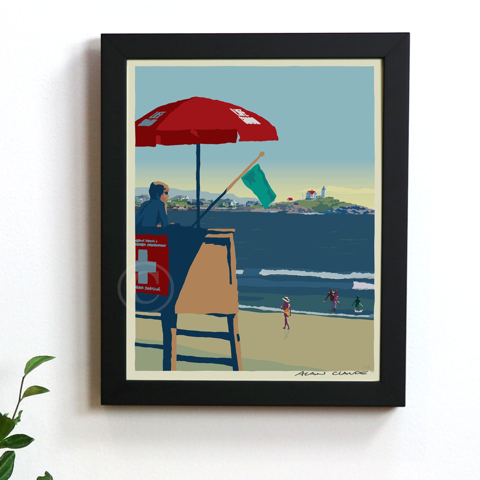 Lifeguard At The Nubble Art Print 8" x 10" Framed Wall Poster - Maine