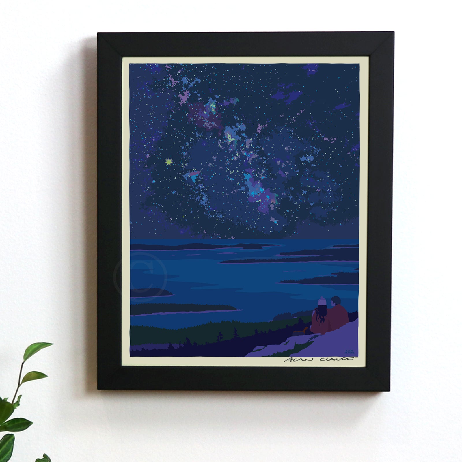 Stargazing Art Print 8" x 10" Framed Wall Poster - Maine
