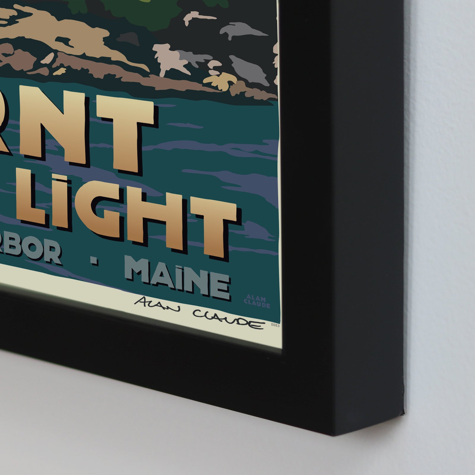 Burnt Island Light Art Print 18" x 24" Framed Travel Poster By Alan Claude - Maine