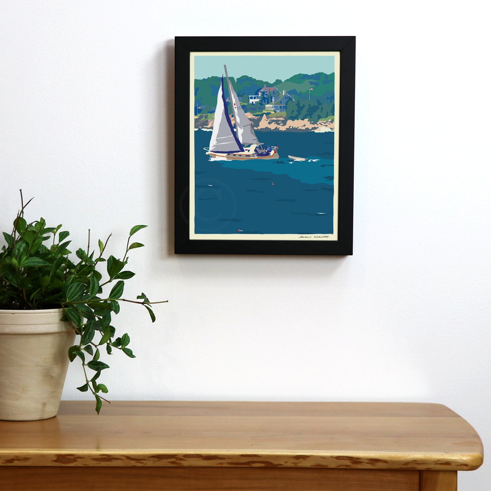 Full Sail Art Print 8" x 10" Framed Wall Poster By Alan Claude - Maine