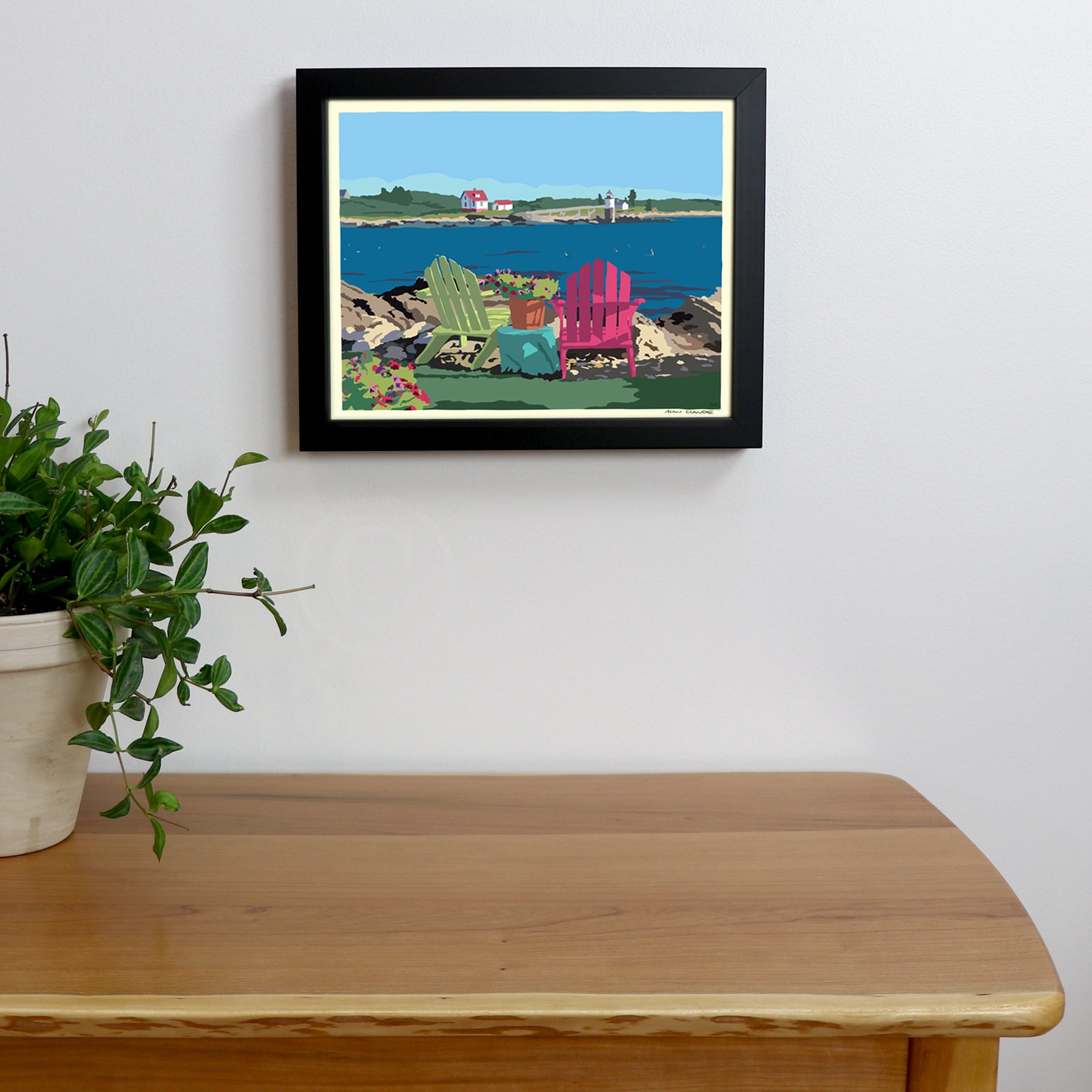 Chairs Overlooking Ram Island Horizontal Art Print 8" x 10" Framed Wall Poster By Alan Claude - Maine (Copy)
