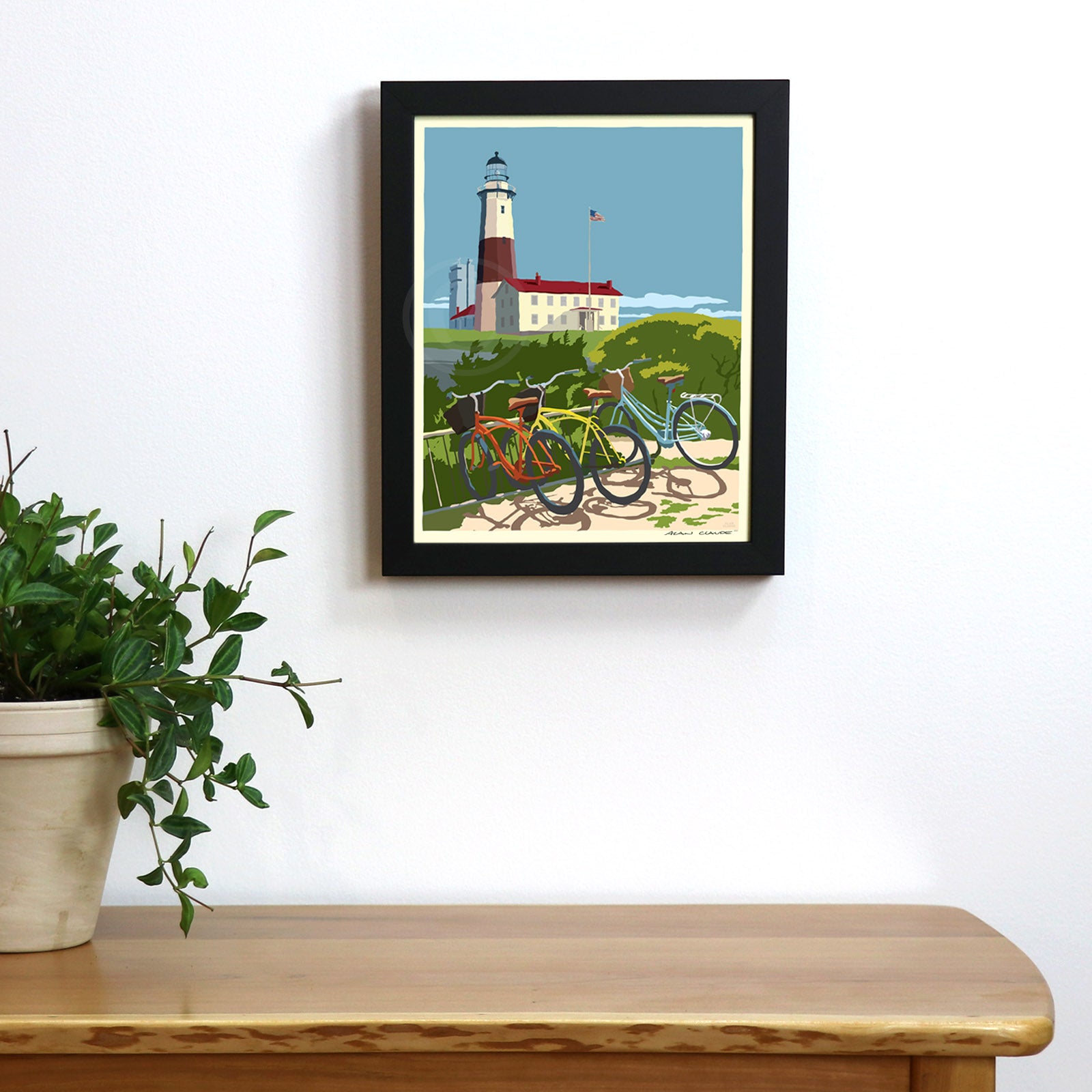 Montauk Bicycles Art Print 8" x 10" Framed Wall Poster By Alan Claude - Long Island, New York