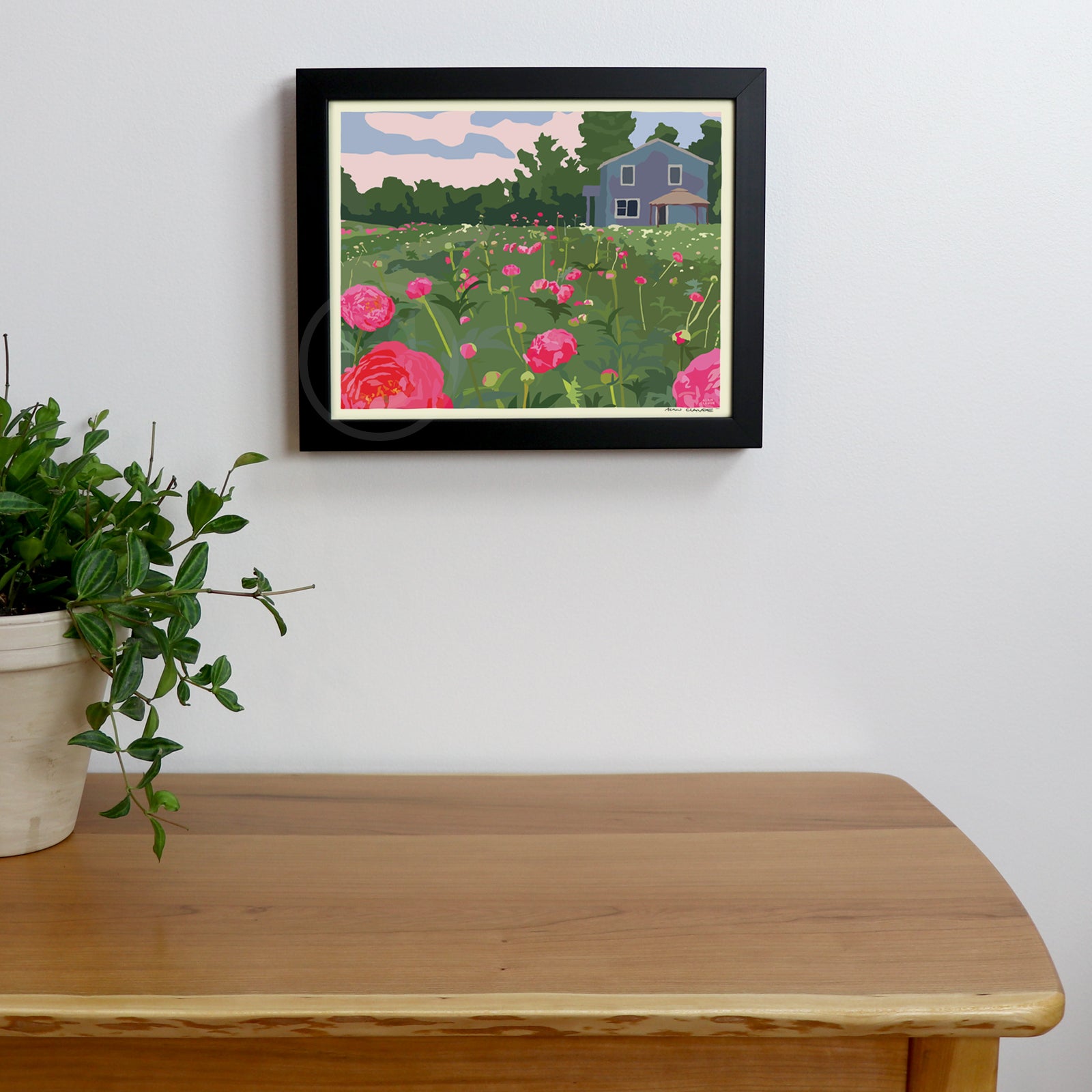 Peonies Art Print 8" x 10" Framed Wall Poster By Alan Claude - Maine