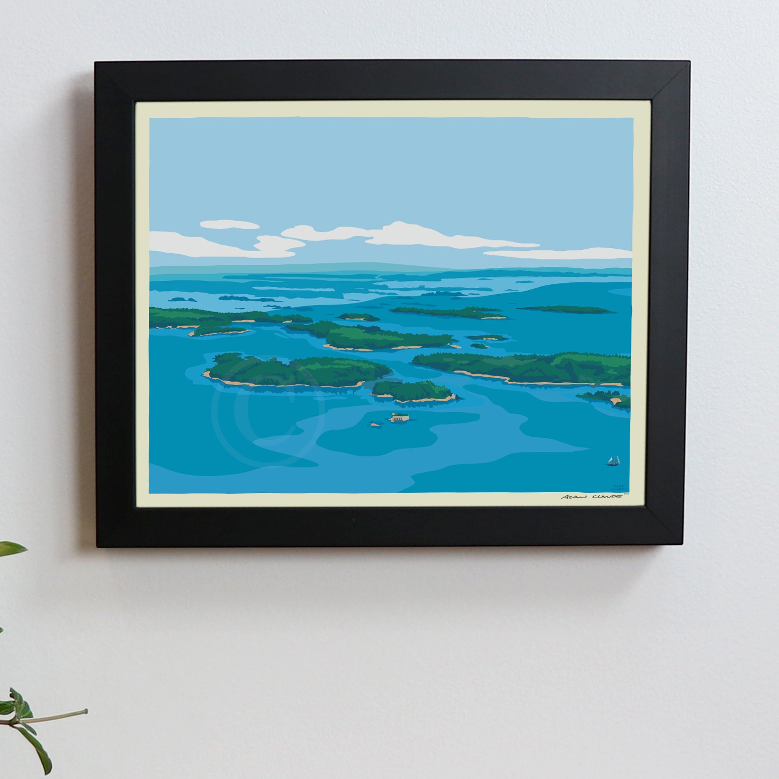 Casco Bay Art Print 8" x 10" Framed Wall Poster By Alan Claude - Maine