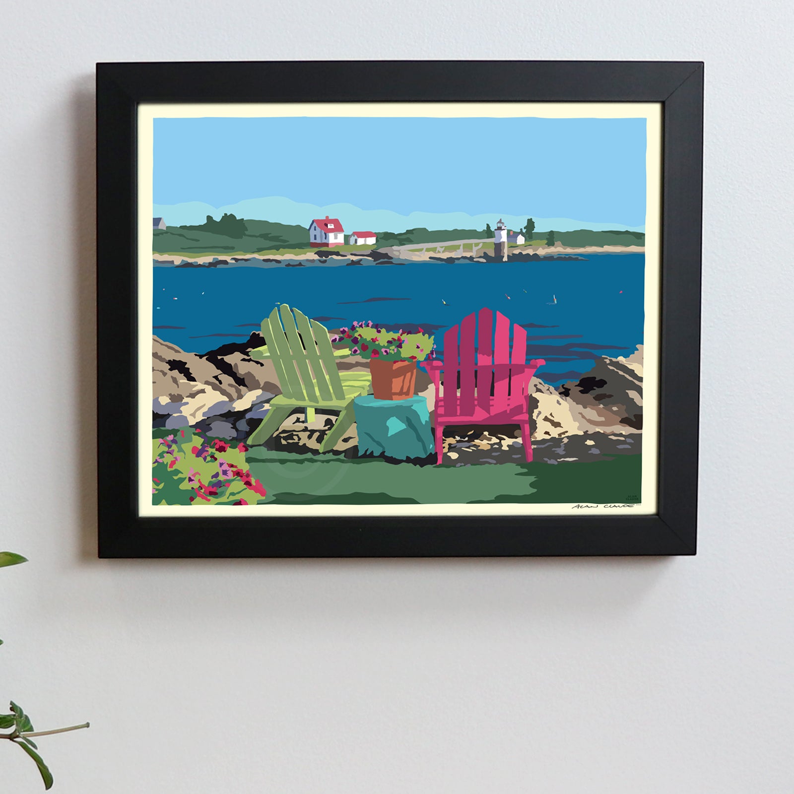 Chairs Overlooking Ram Island Horizontal Art Print 8" x 10" Framed Wall Poster By Alan Claude - Maine (Copy)