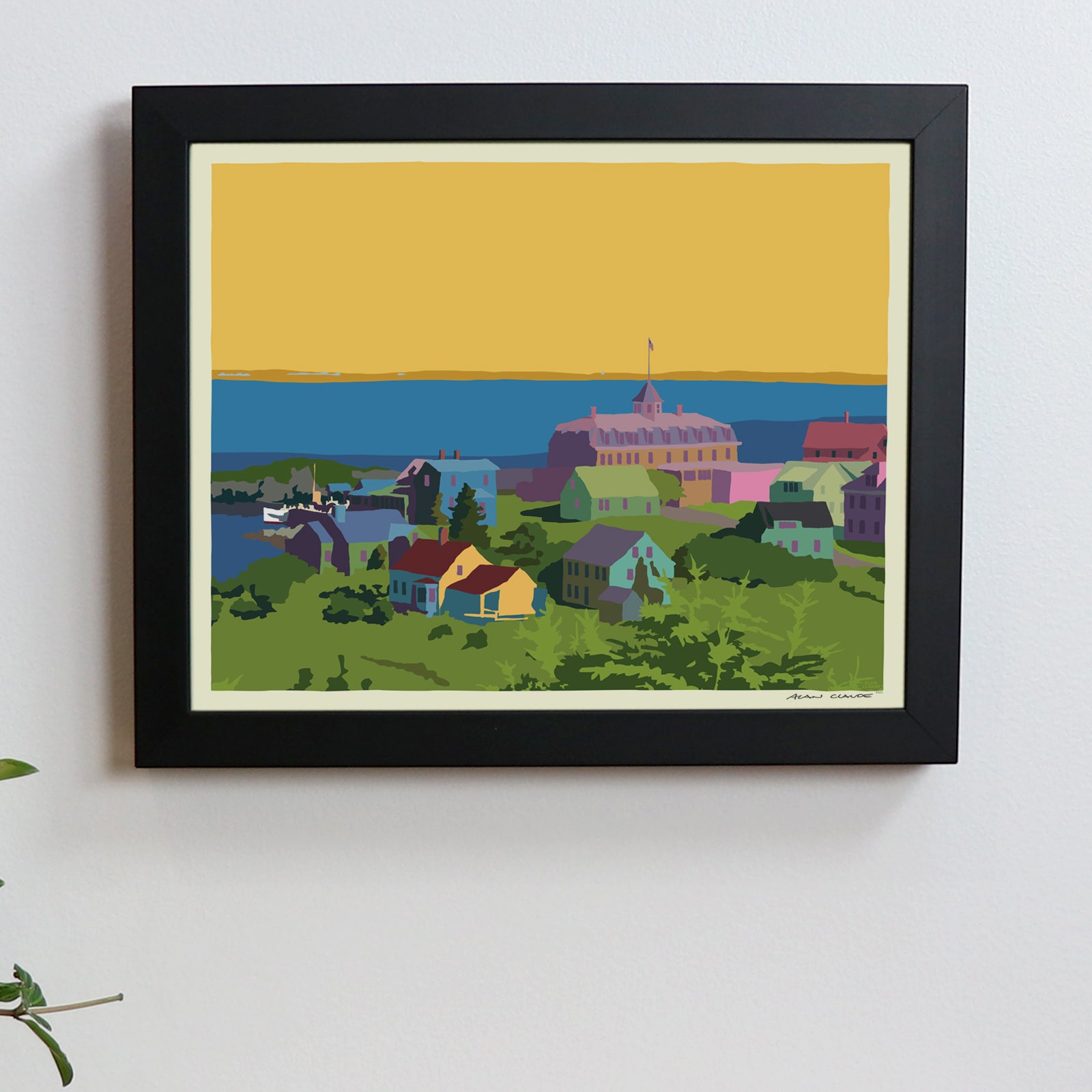 Monhegan Sunset Art Print 8" x 10" Framed Wall Poster By Alan Claude - Maine