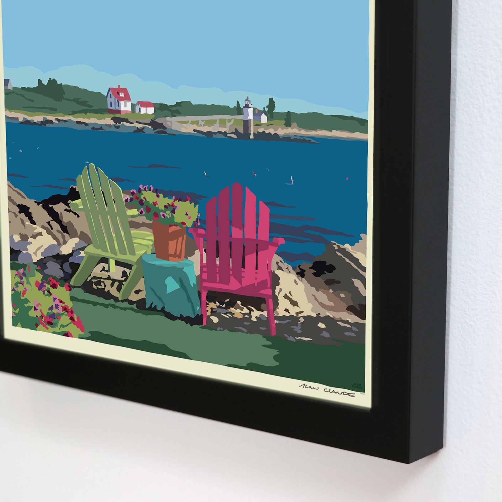 Chairs Overlooking Ram Island Horizontal Art Print 8" x 10" Framed Wall Poster By Alan Claude - Maine (Copy)