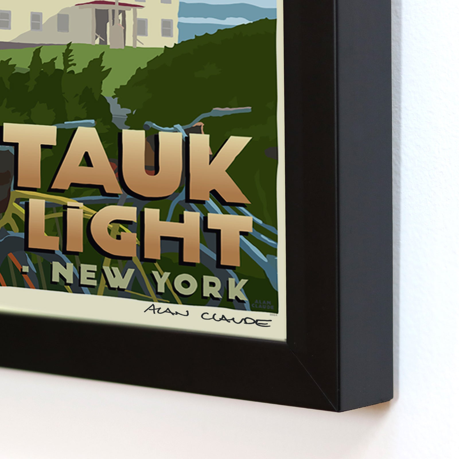 Montauk Point Light Art Print 8" x 10" Framed Wall Poster By Alan Claude - Long Island, New York