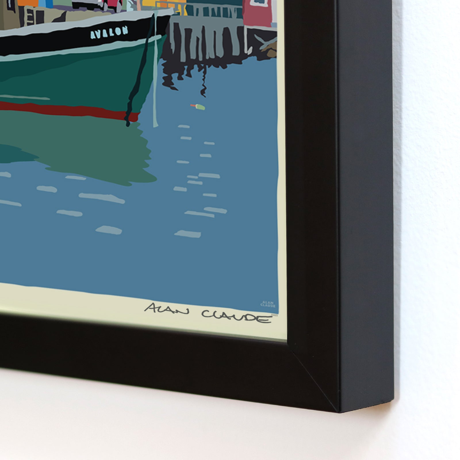 New Harbor Art Print 18" x 24" Framed Wall Poster By Alan Claude - Maine