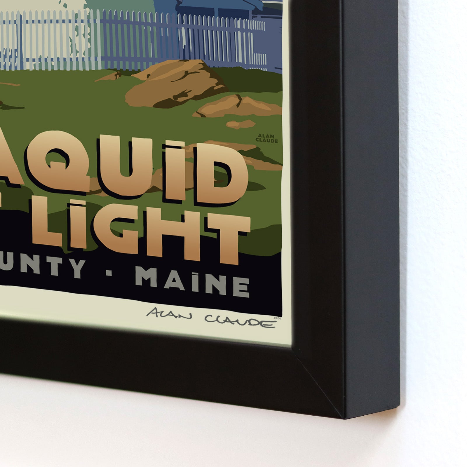 Pemaquid Point Light Art Print 8" x 10" Framed Travel Poster By Alan Claude - Maine