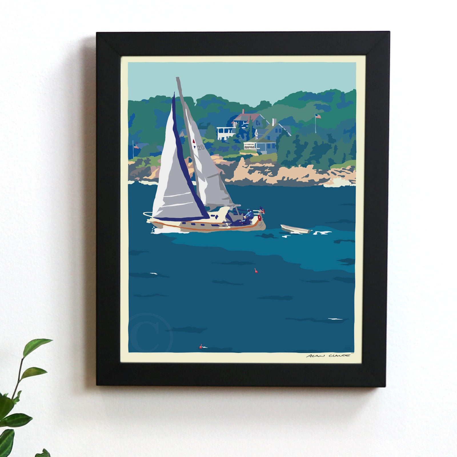 Full Sail Art Print 8" x 10" Framed Wall Poster By Alan Claude - Maine