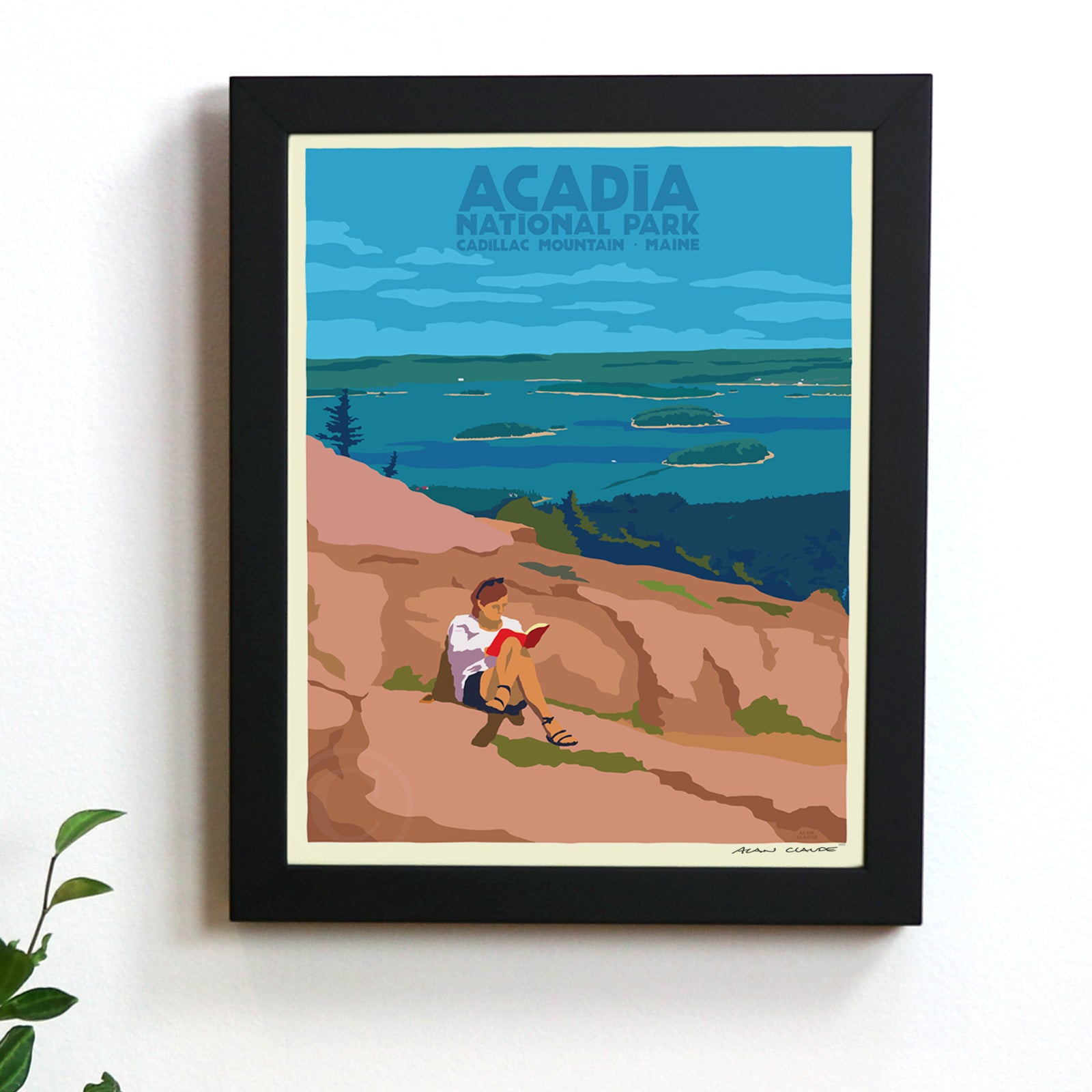 Good Book In Acadia Travel Poster Art Print 8" x 10" Framed By Alan Claude - Maine
