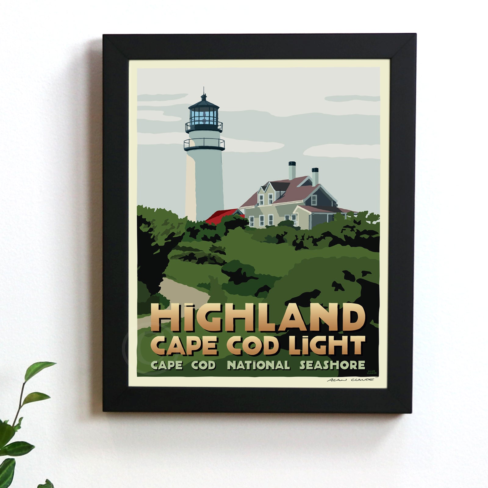 Highland Light Art Print 8" x 10" Framed Travel Poster By Alan Claude - Massachusetts