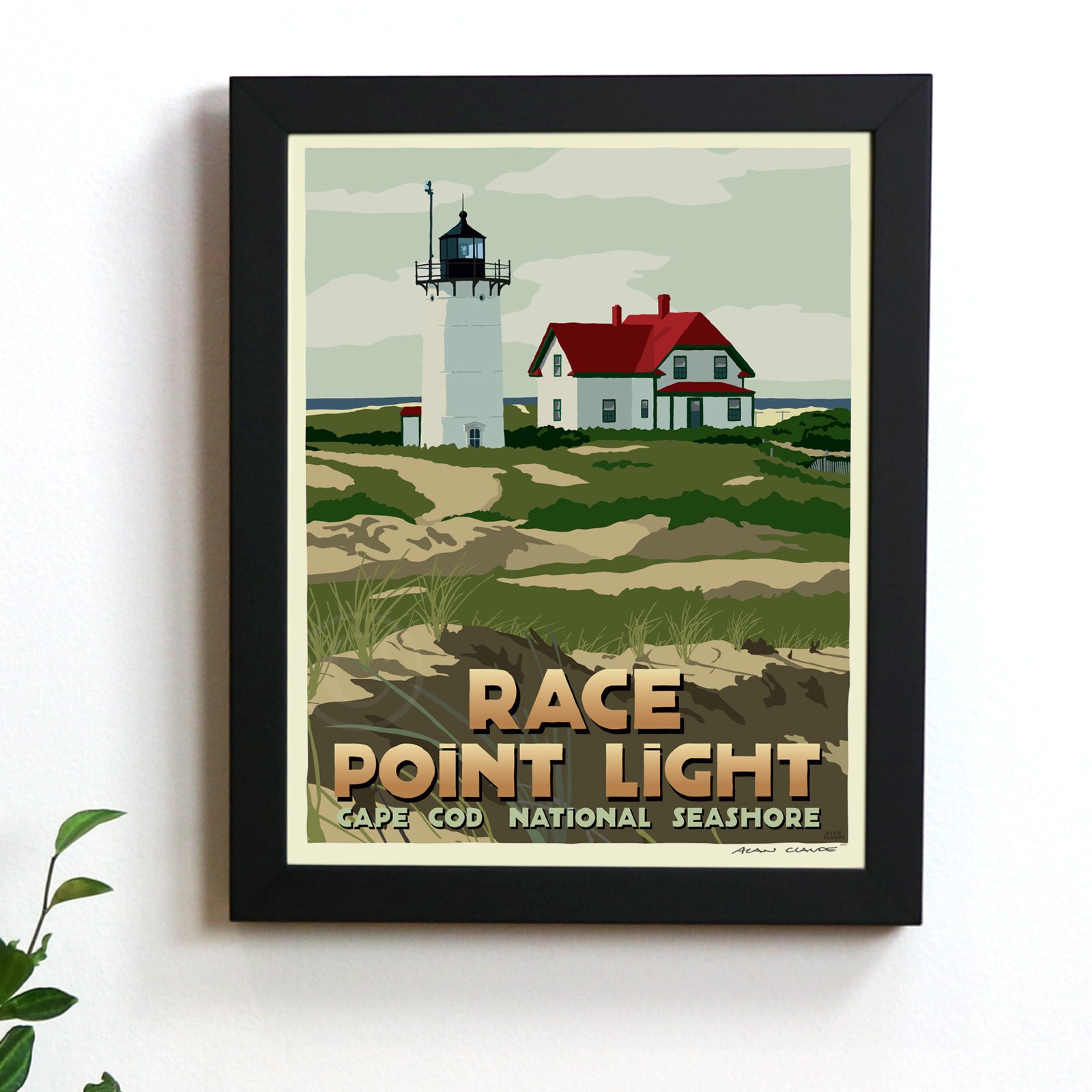 Race Point Light Art Print 8" x 10" Framed Travel Poster By Alan Claude - Massachusetts