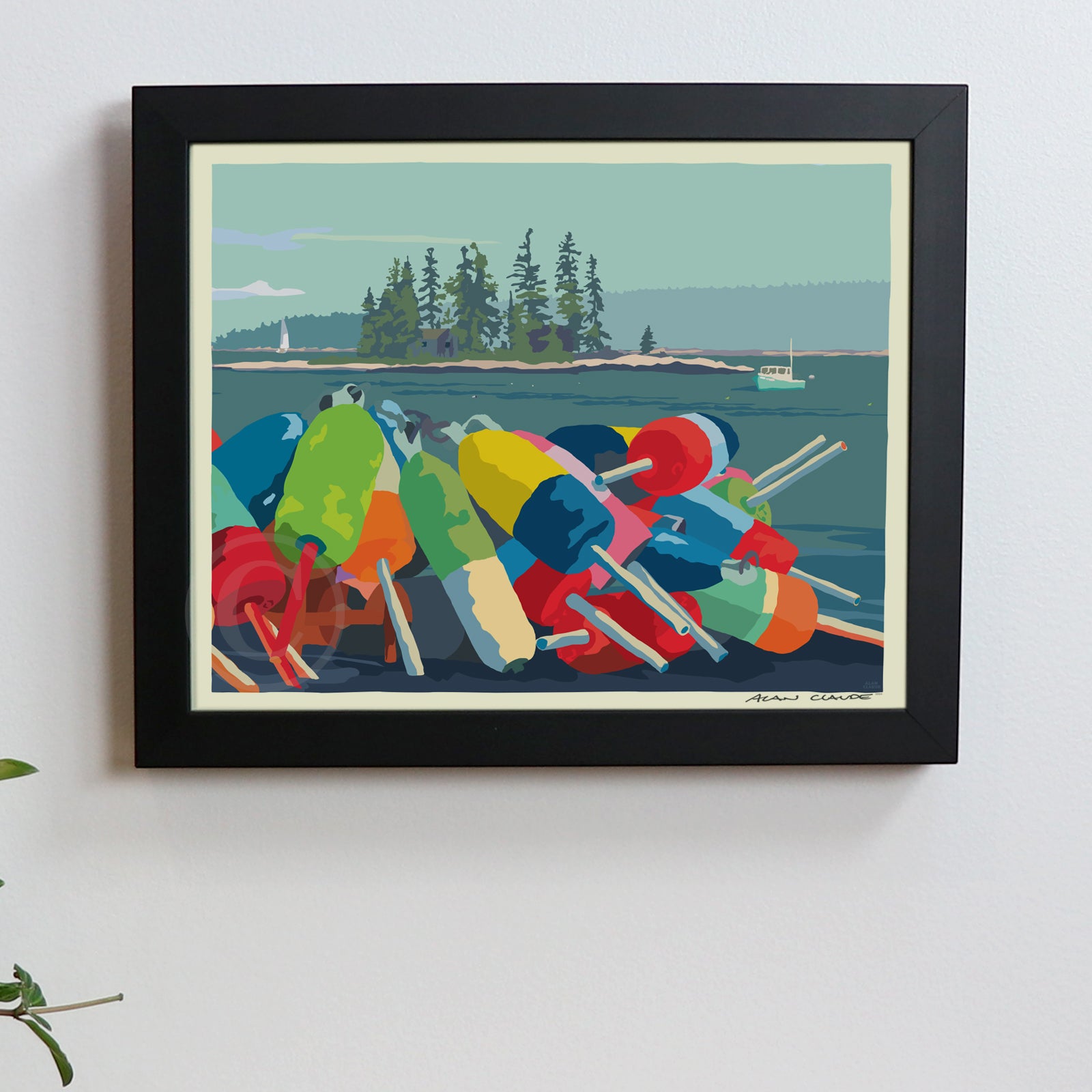 Oh Buoy Art Print 8" x 10" Framed Wall Poster By Alan Claude - Maine