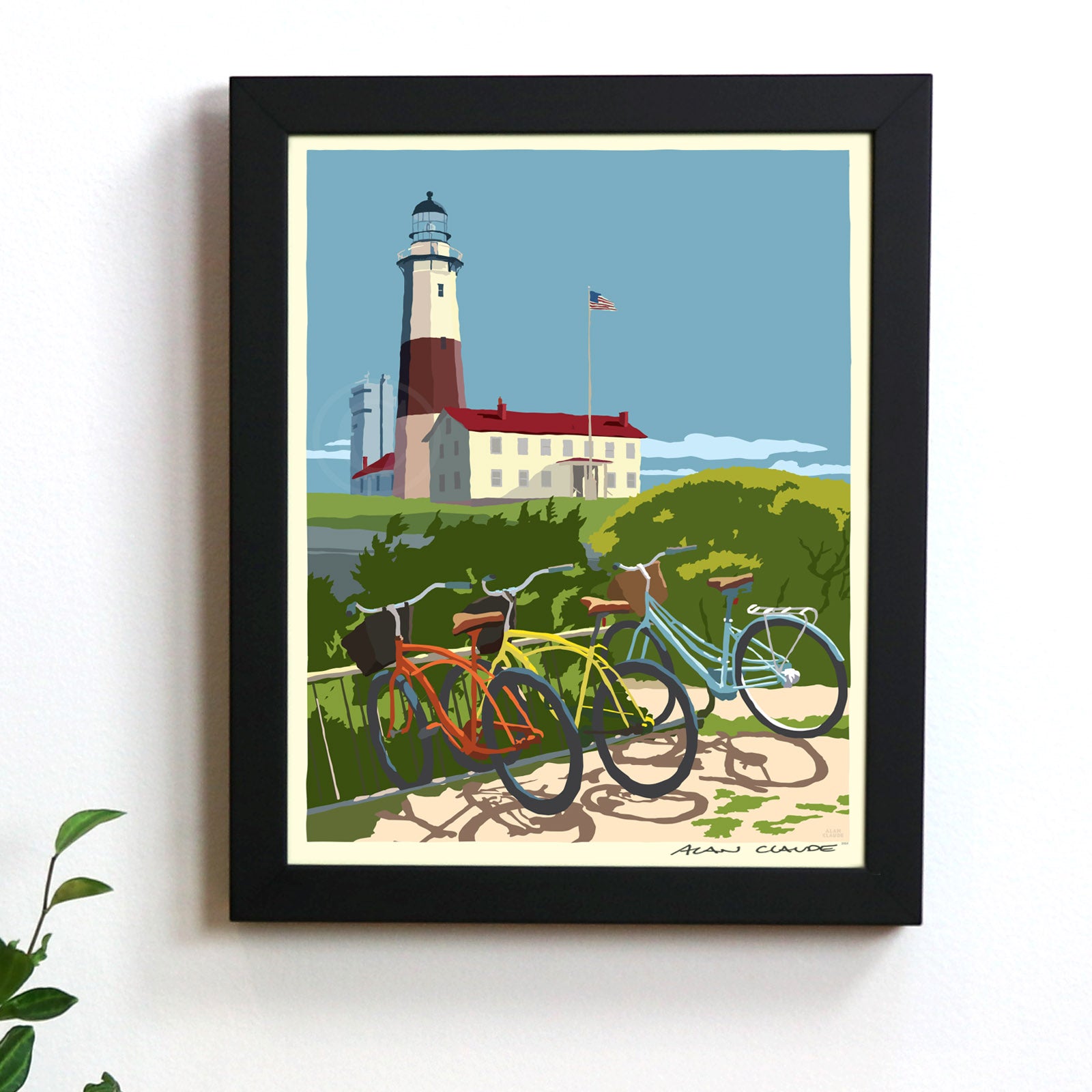 Montauk Bicycles Art Print 8" x 10" Framed Wall Poster By Alan Claude - Long Island, New York