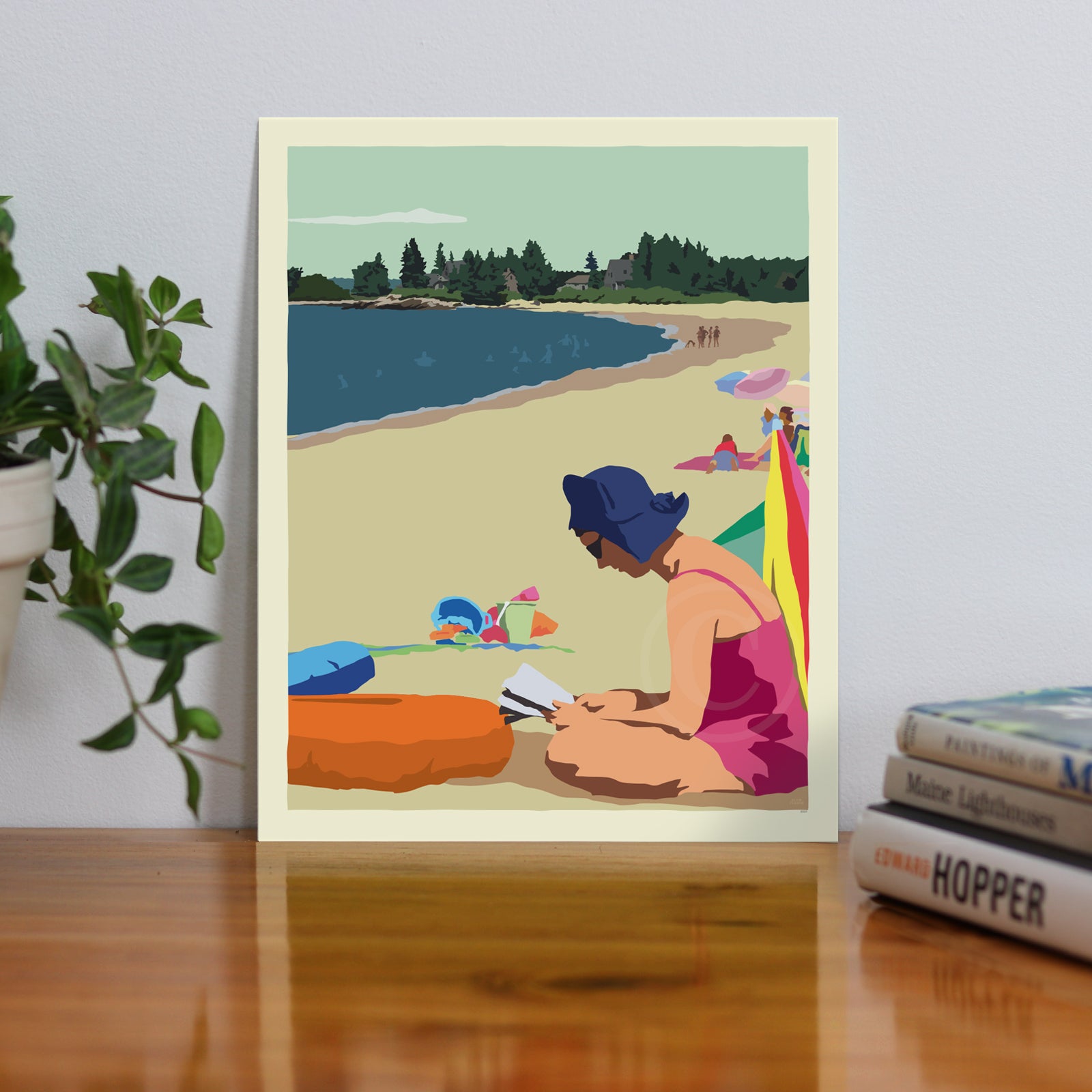 Good Book At The Beach Art Print 8" x 10" Wall Poster By Alan Claude