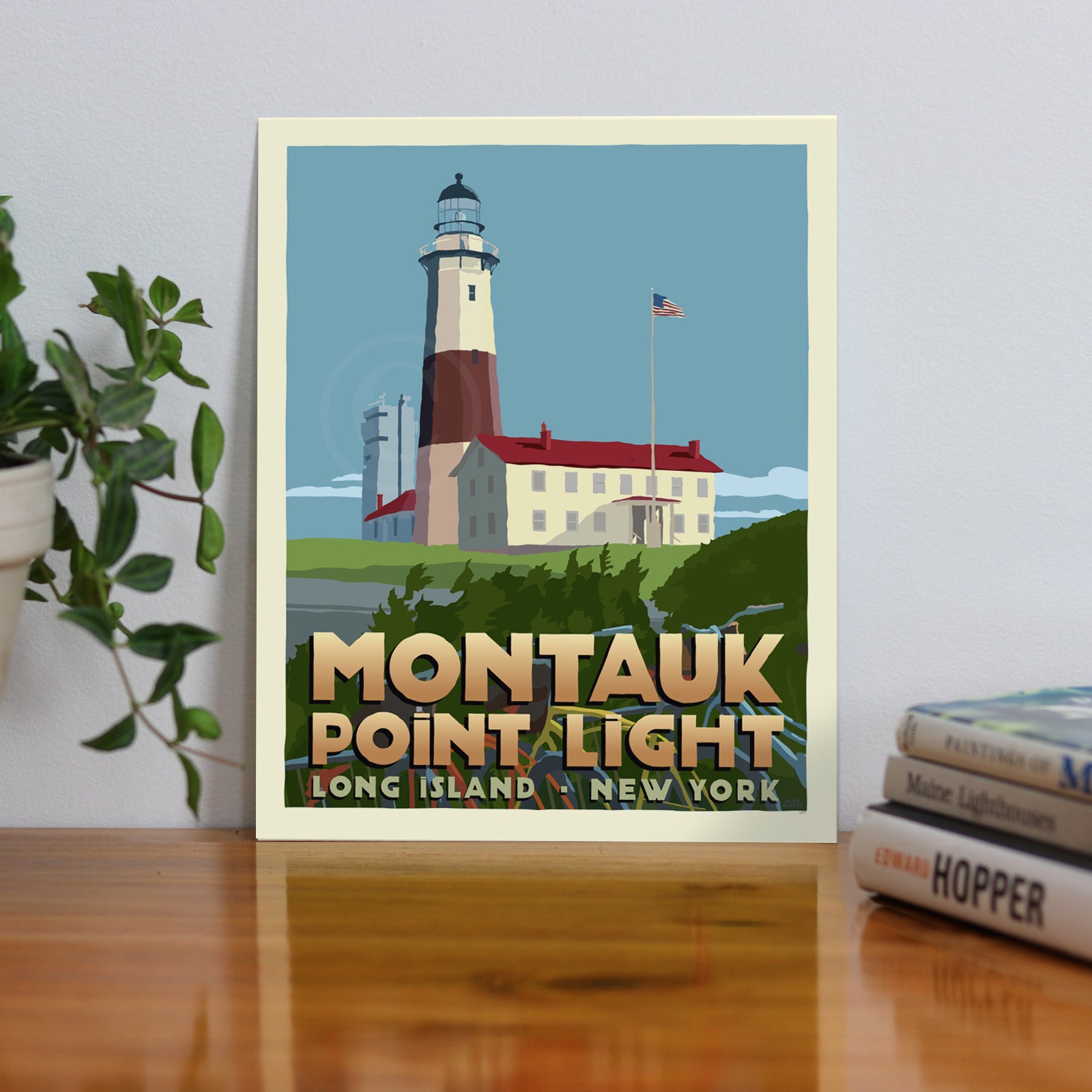 Montauk Point Light Art Print 8" x 10" Travel Poster By Alan Claude