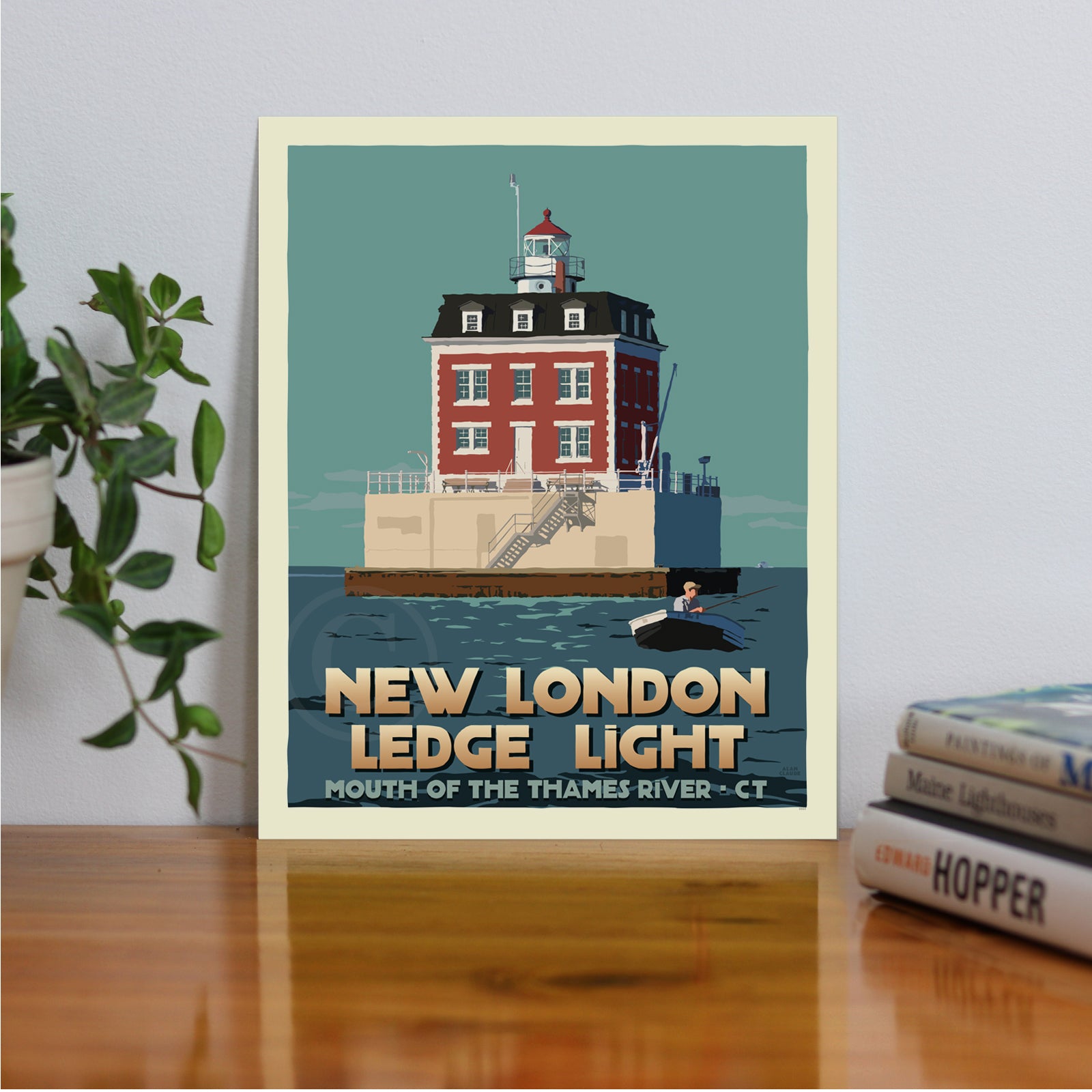 New London Ledge Light Art Print 8" x 10" Travel Poster - Connecticut