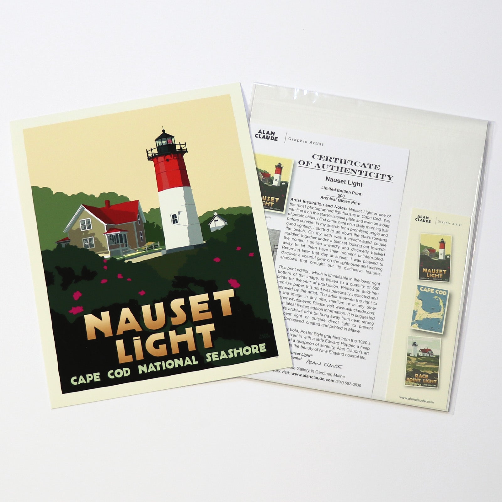 Nauset Light Art Print 8" x 10" Travel Poster By Alan Claude - Massachusetts
