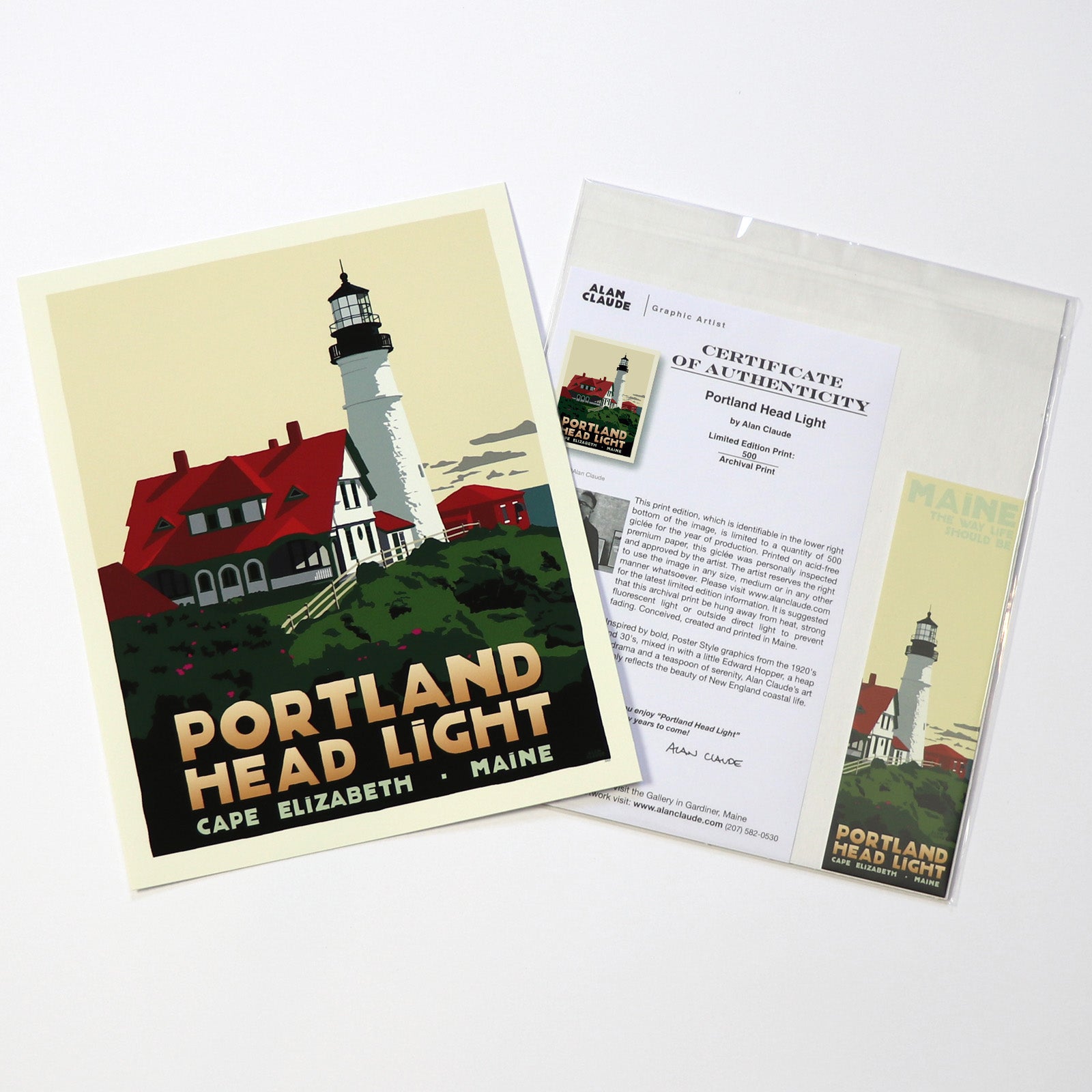 Portland Head Light Art Print 8" x 10" Travel Poster By Alan Claude - Maine