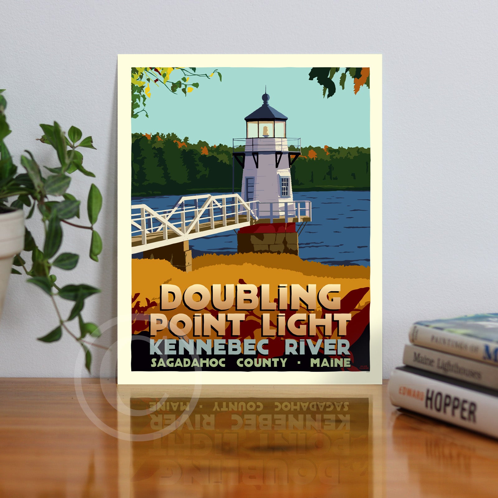 Doubling Point Light Art Print (Thin Border) 8" x 10" Travel Poster By Alan Claude - Maine