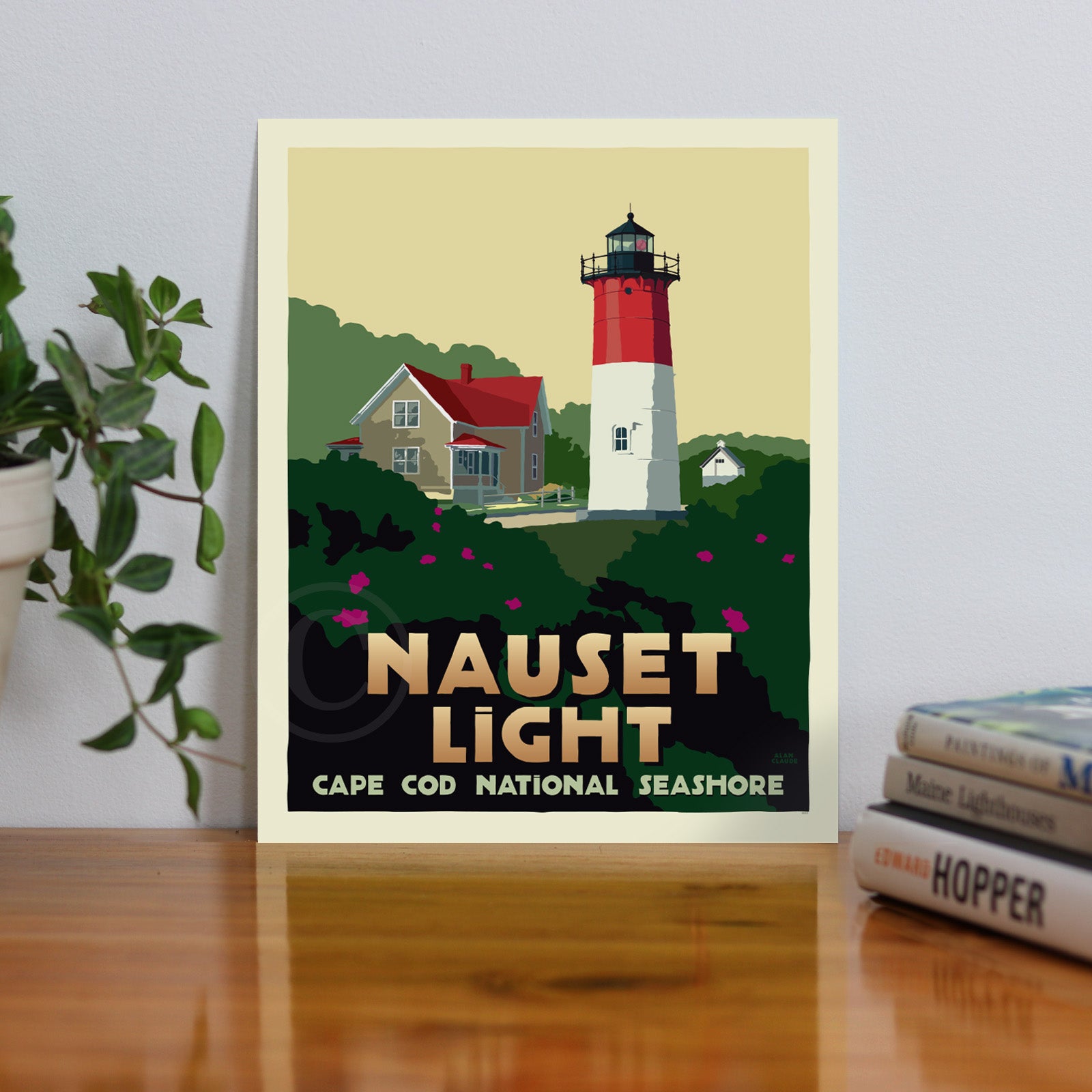 Nauset Light Art Print 8" x 10" Travel Poster By Alan Claude - Massachusetts