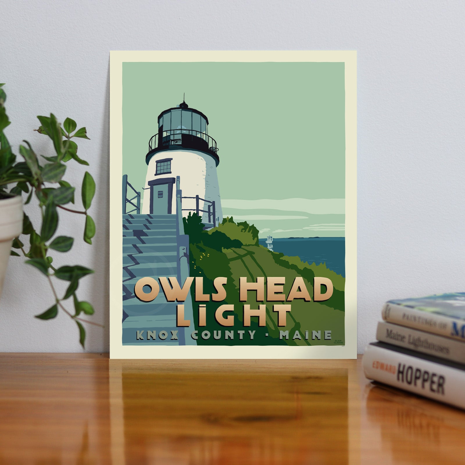 Owls Head Light Art Print 8" x 10" Travel Poster By Alan Claude - Maine