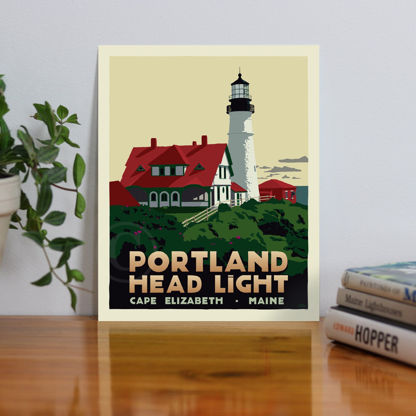 Portland Head Light Art Print 8" x 10" Travel Poster By Alan Claude - Maine