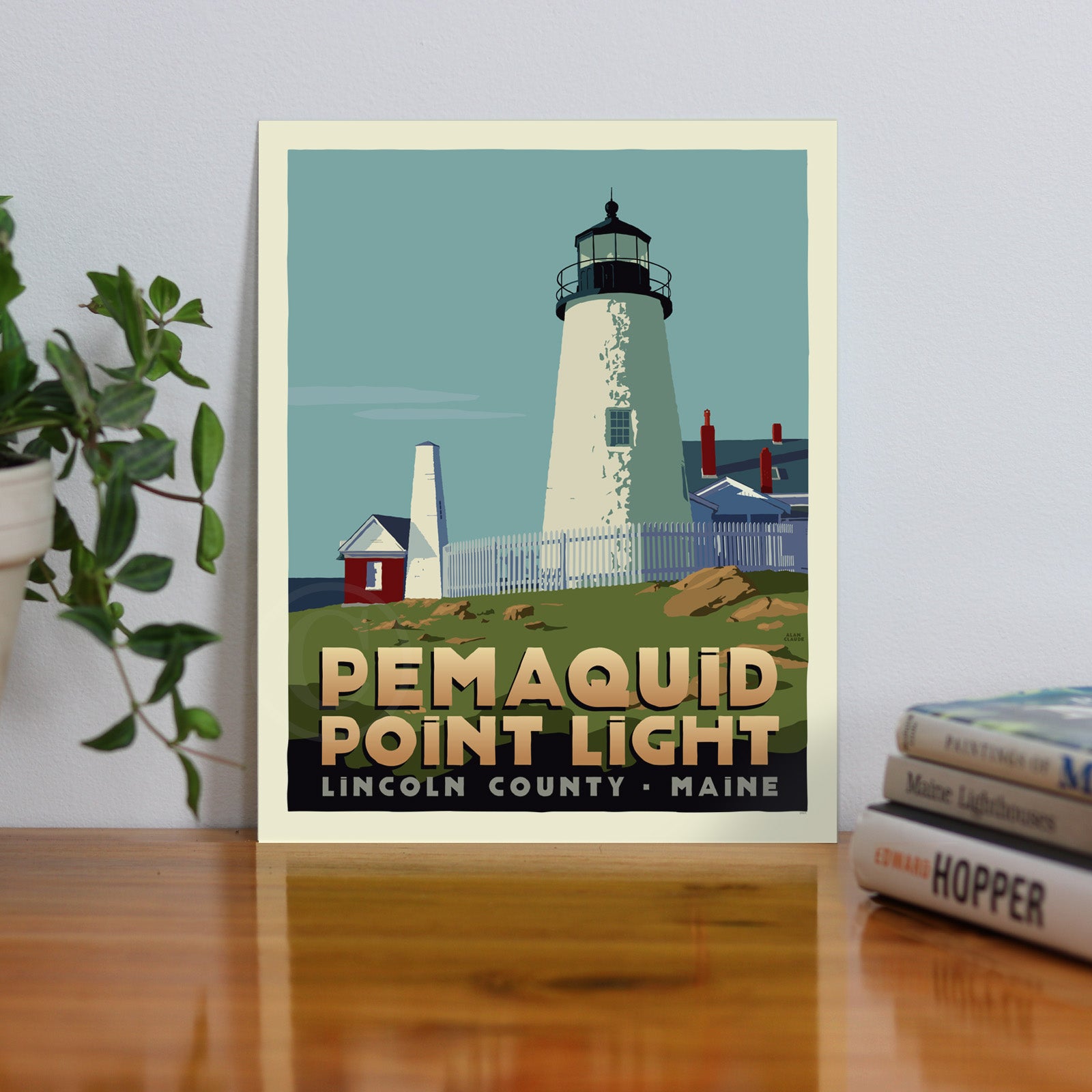Pemaquid Point Light Art Print 8" x 10" Travel Poster By Alan Claude - Maine