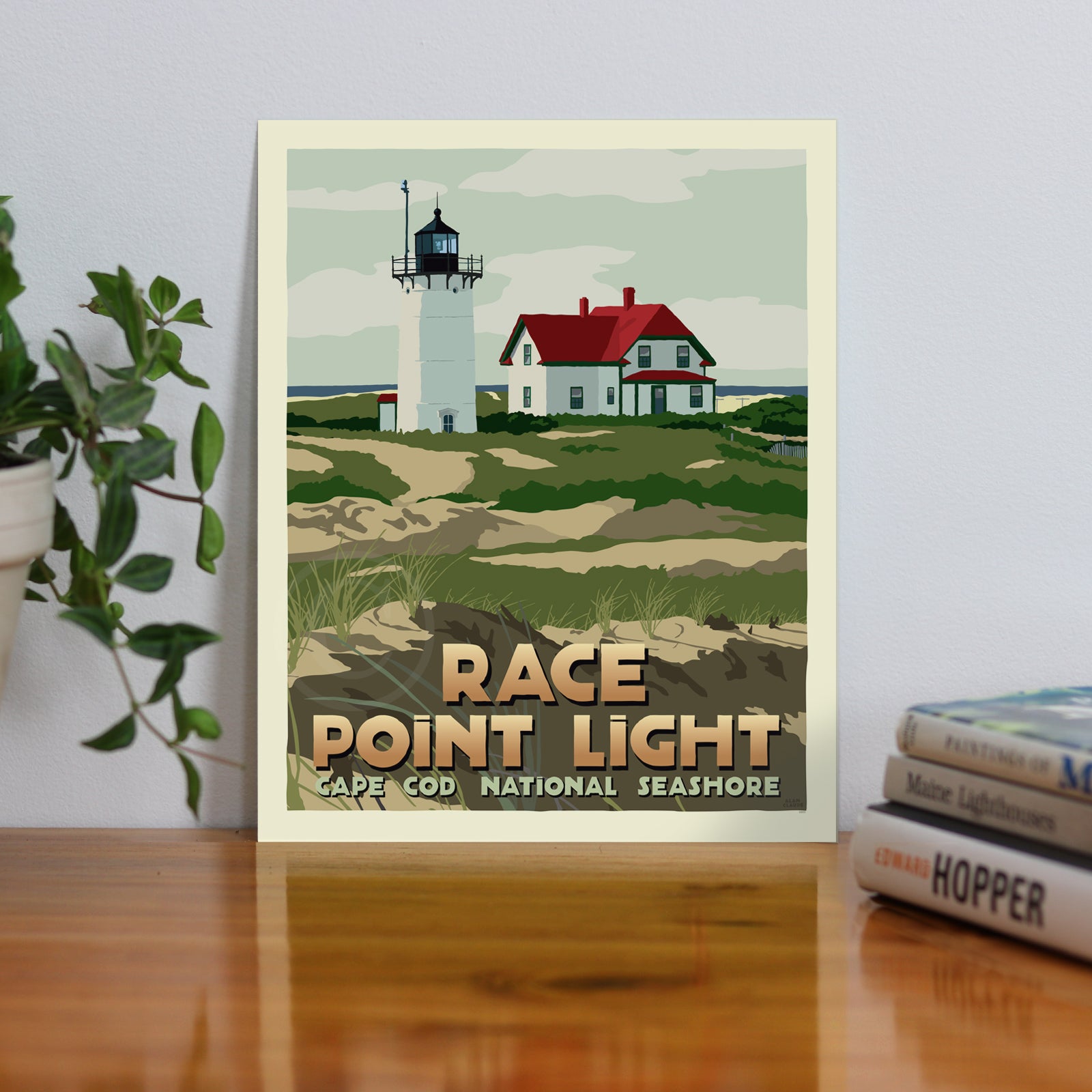 Race Point Light Art Print 8" x 10" Travel Poster By Alan Claude - Massachusetts