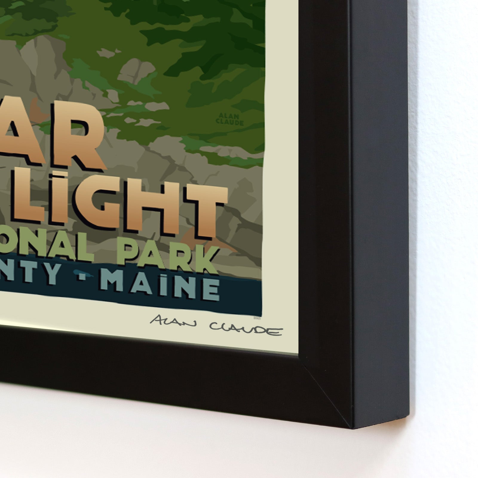 Bear Island Light Art Print (Thin Border) 8" x 10" Framed Travel Poster By Alan Claude - Maine
