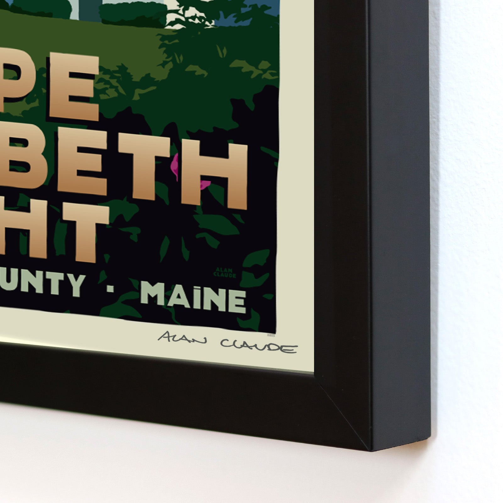 Cape Elizabeth Light Art Print (Thin Border) 8" x 10" Framed Travel Poster By Alan Claude - Maine