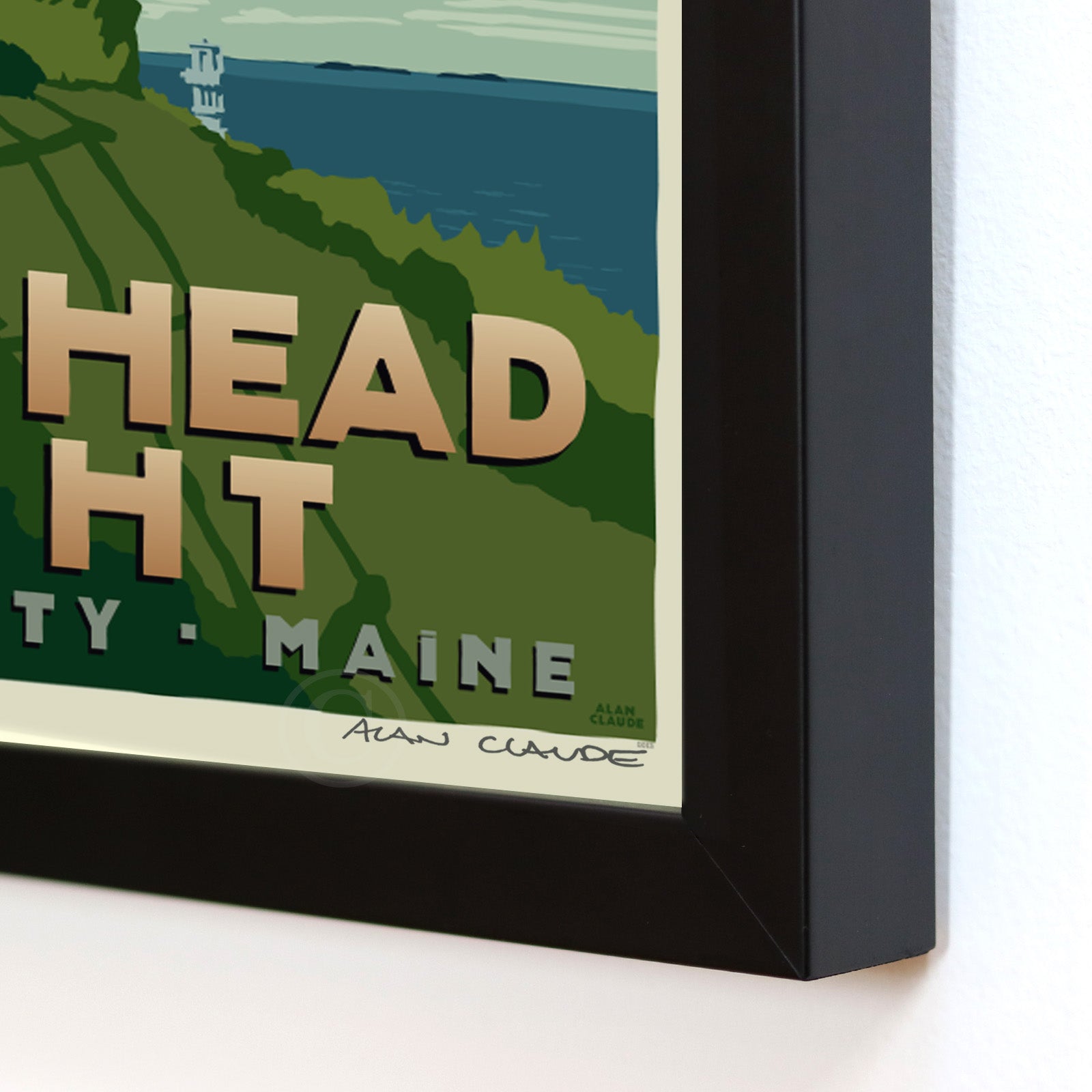 Owls Head Light Art Print 8" x 10" Framed Travel Poster By Alan Claude - Maine