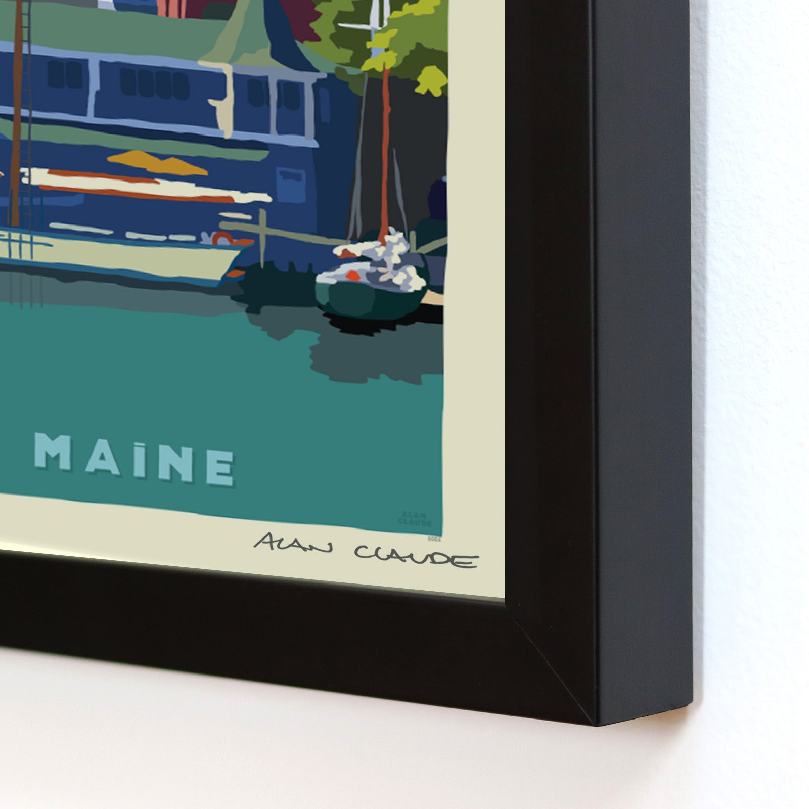 The Prettiest Little Village 8" x 10" Framed Travel Poster By Alan Claude - Maine