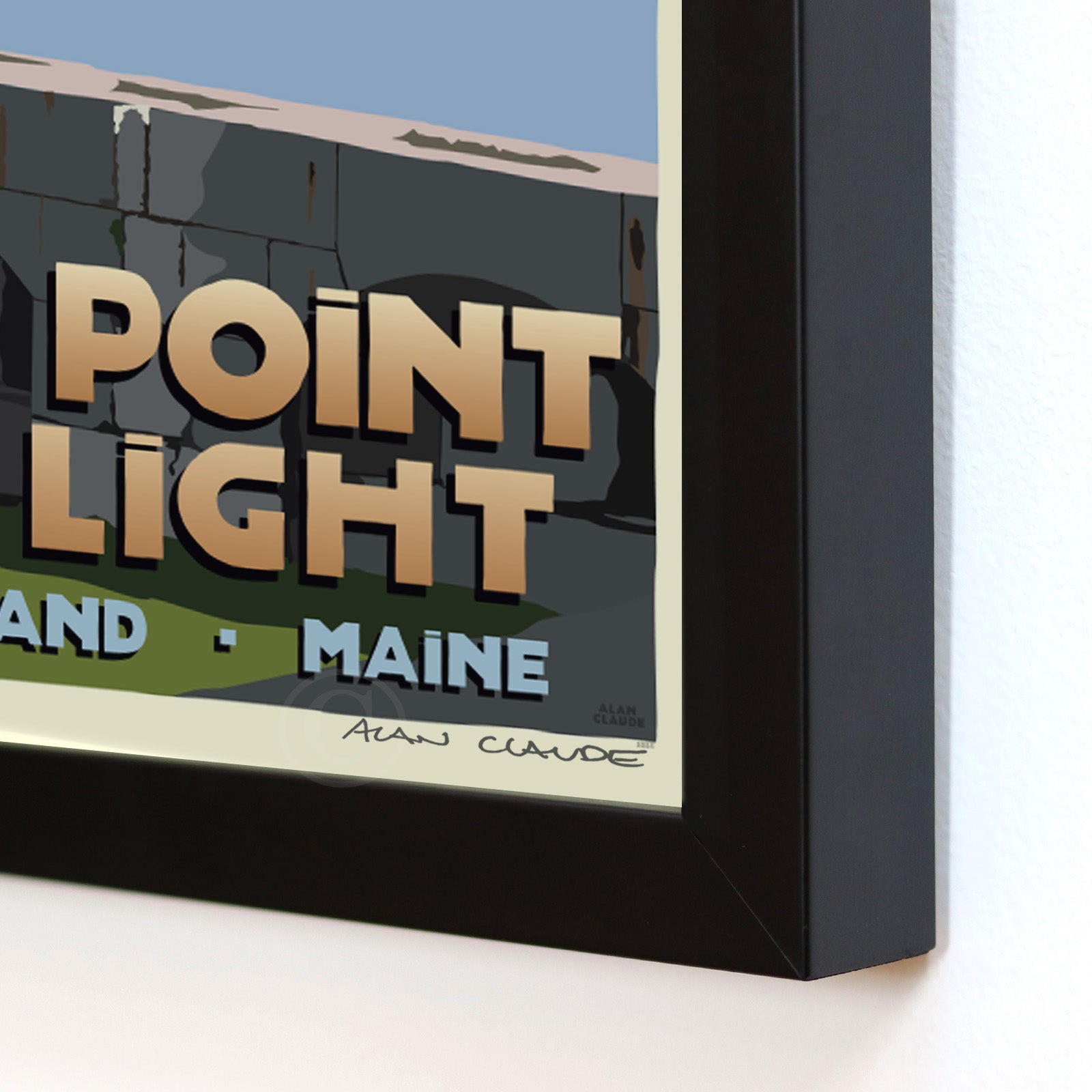 Spring Point Ledge Light Art Print 8" x 10" Framed Travel Poster By Alan Claude - Maine