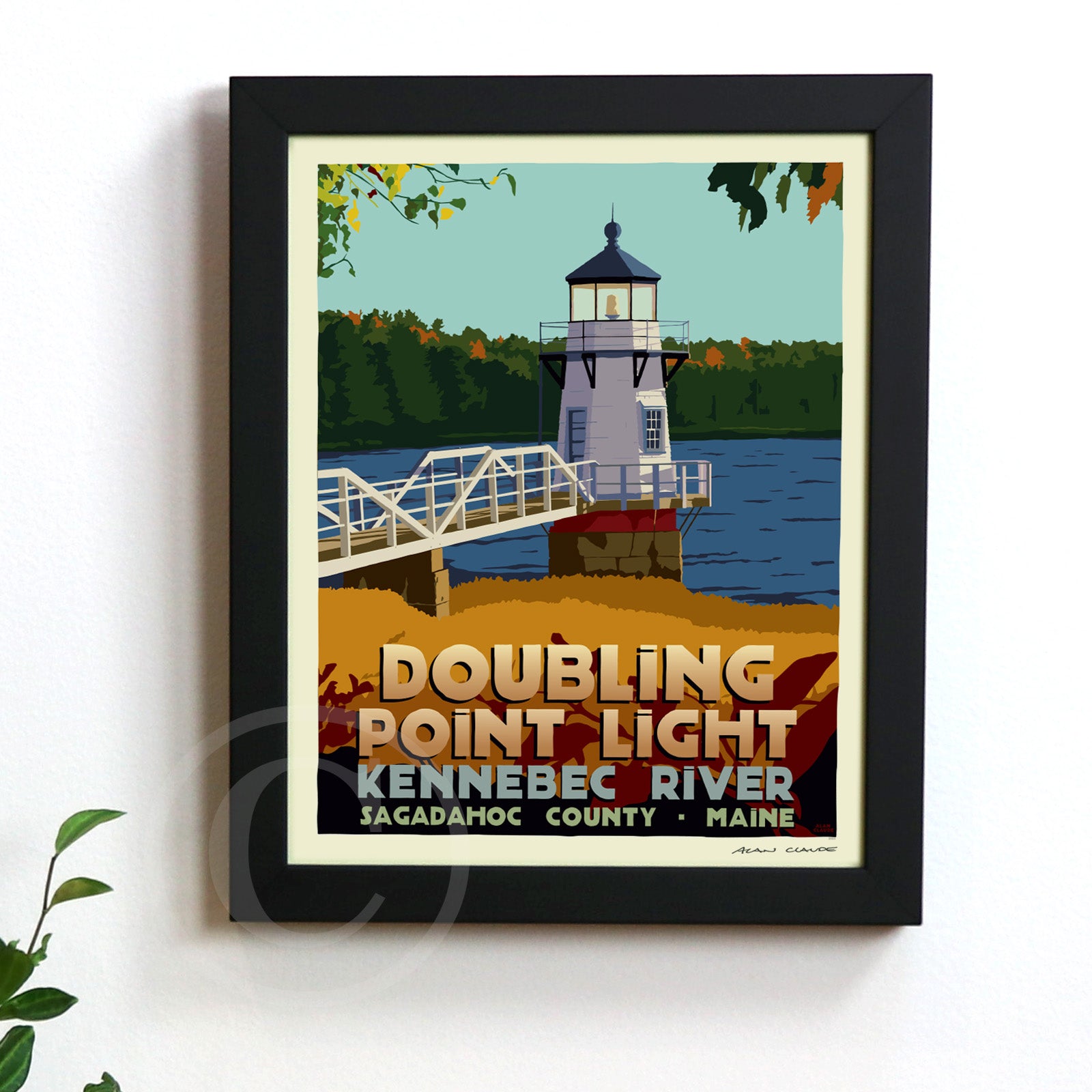 Doubling Point Light Art Print (Thin Border) 8" x 10" Framed Travel Poster By Alan Claude - Maine