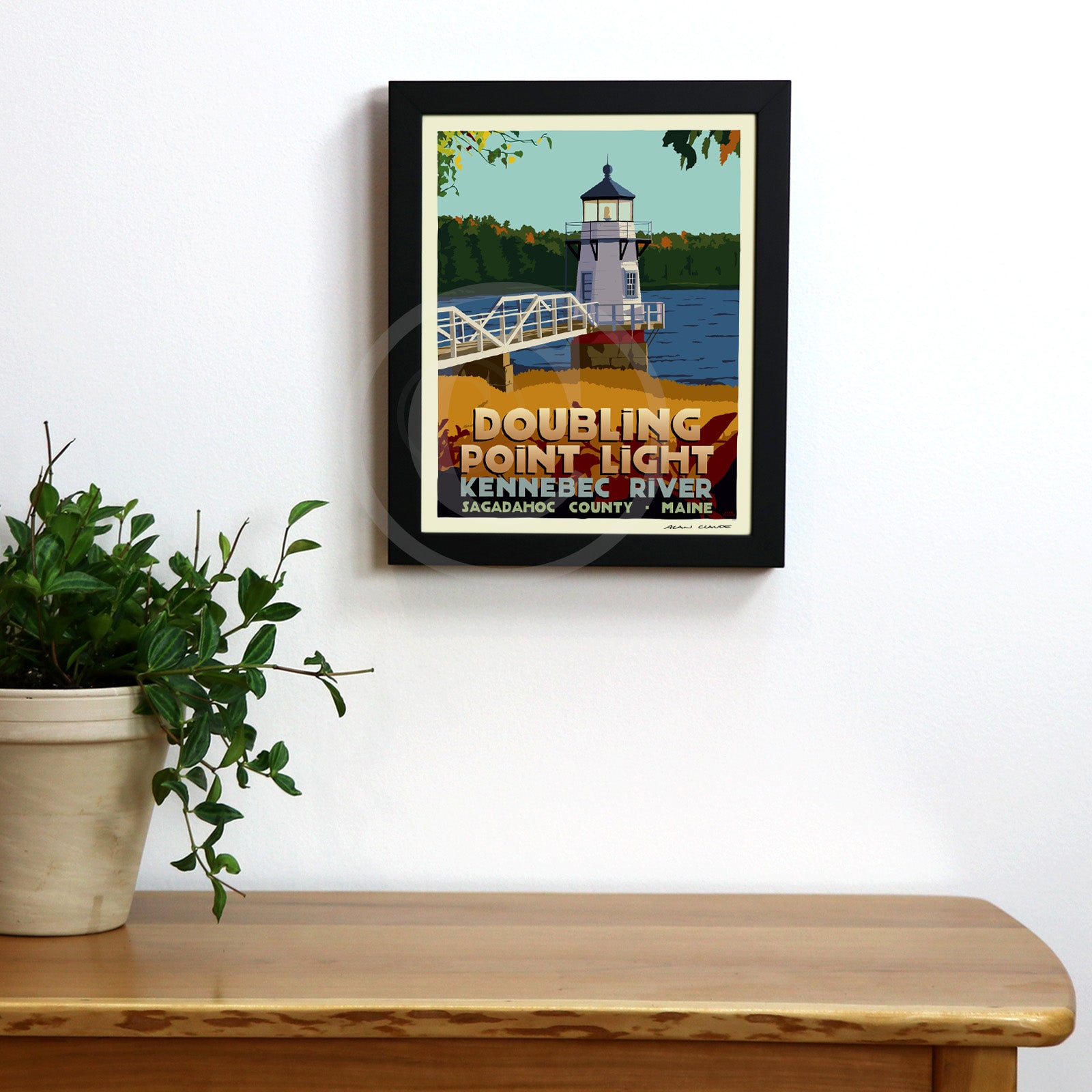 Doubling Point Light Art Print (Thin Border) 8" x 10" Framed Travel Poster By Alan Claude - Maine