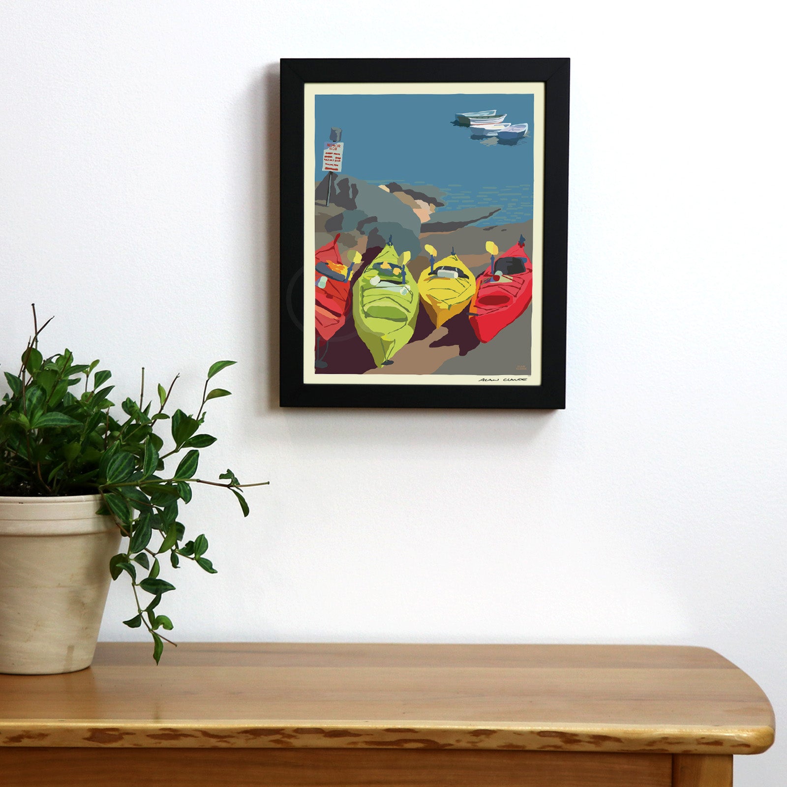 Kayaking Me Crazy 8" x 10" Framed Wall Poster By Alan Claude - Maine