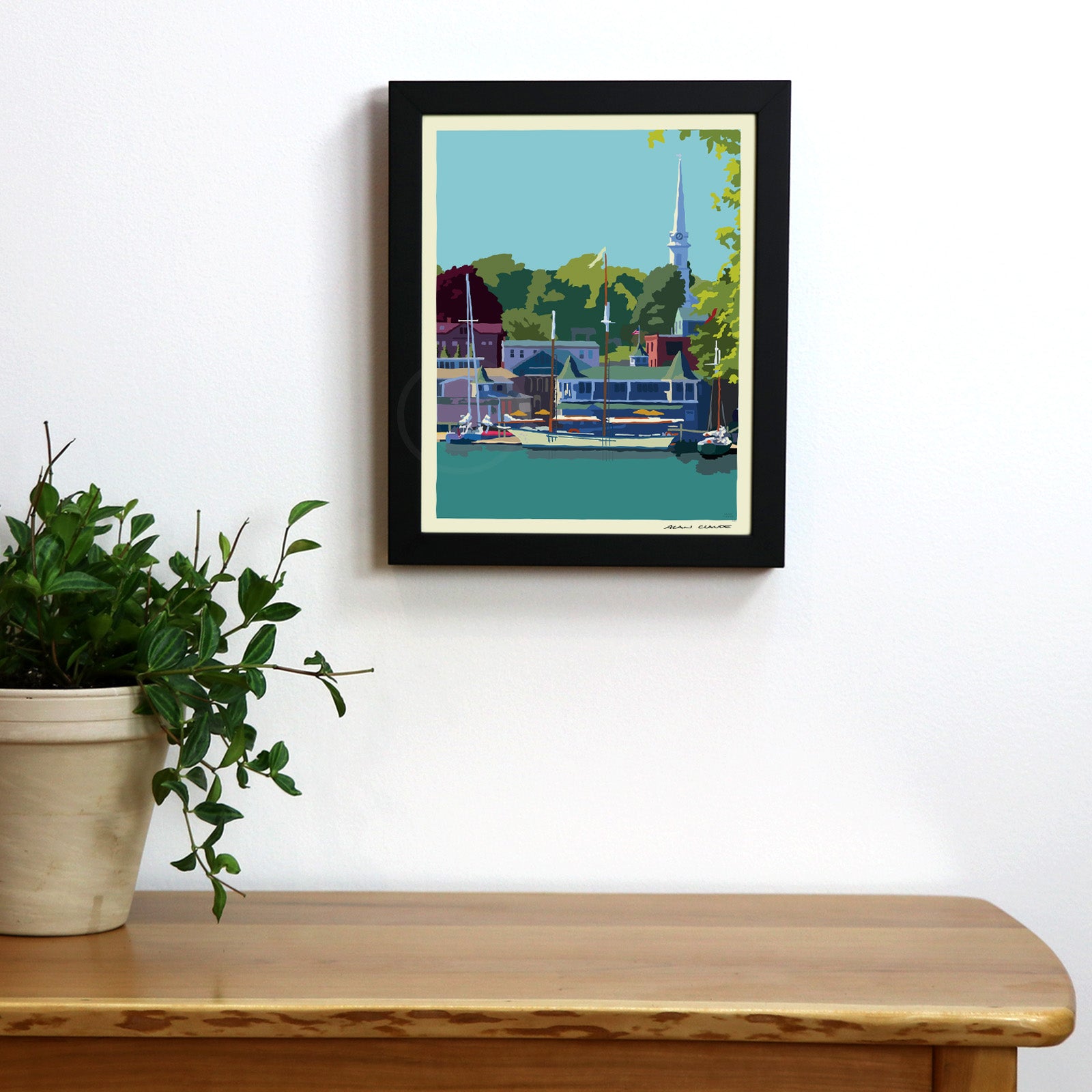 The Prettiest Little Village 8" x 10" Framed Wall Poster By Alan Claude - Maine